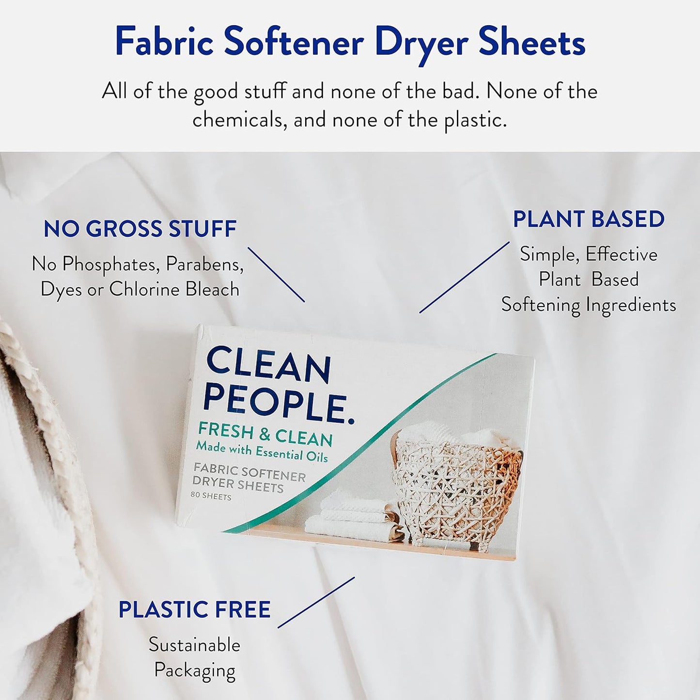 The Clean People Fabric Softener Sheets - Dryer Sheets - Softens & Removes Static - Vegan Laundry Softener With Essential Oils - Fresh 360 Pack