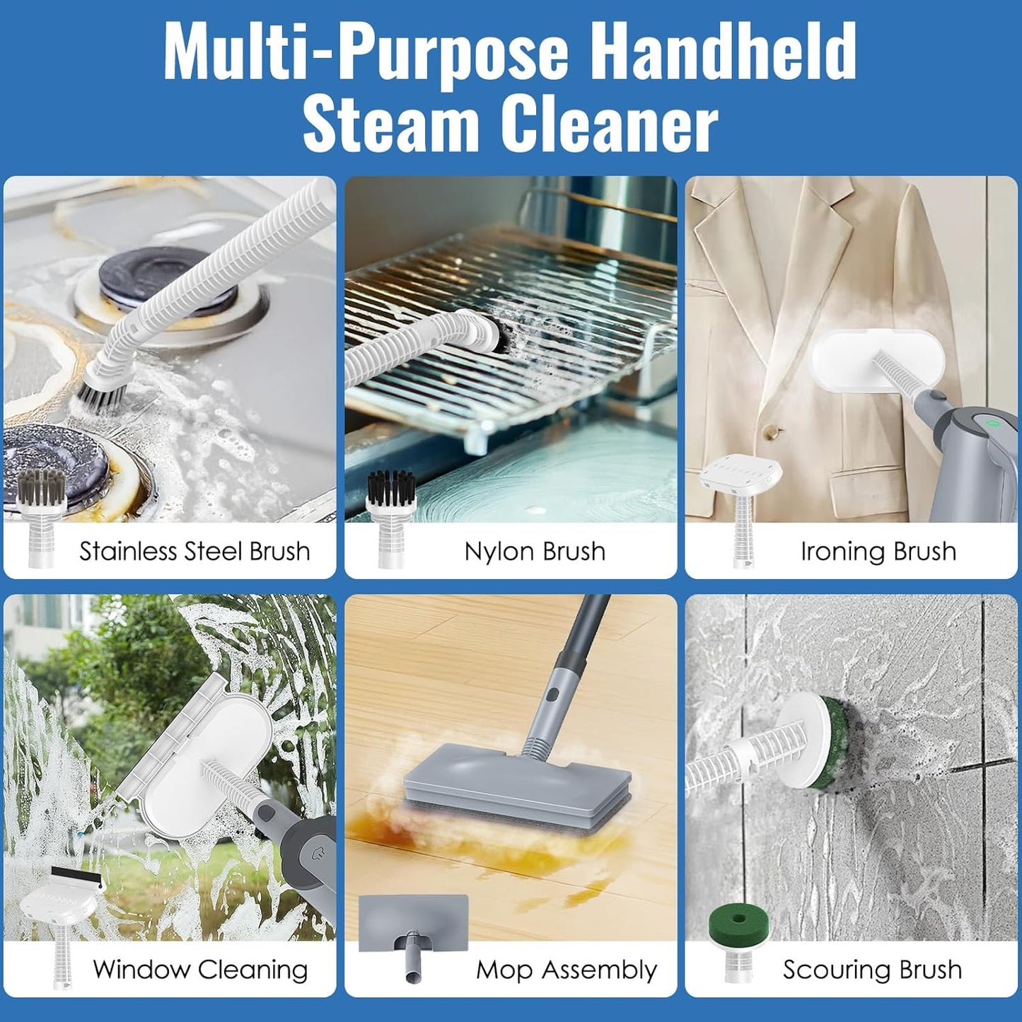 FEPPO Steam Mop with Detachable Handheld Steam Cleaner for Home and Floor Cleaning, 10-in-1 Multi-purpose Attachments & 2 Pads, Powerful Steamer for Floors, Hardwood, Tiles,Grout,Windows,Kitchen,Bath