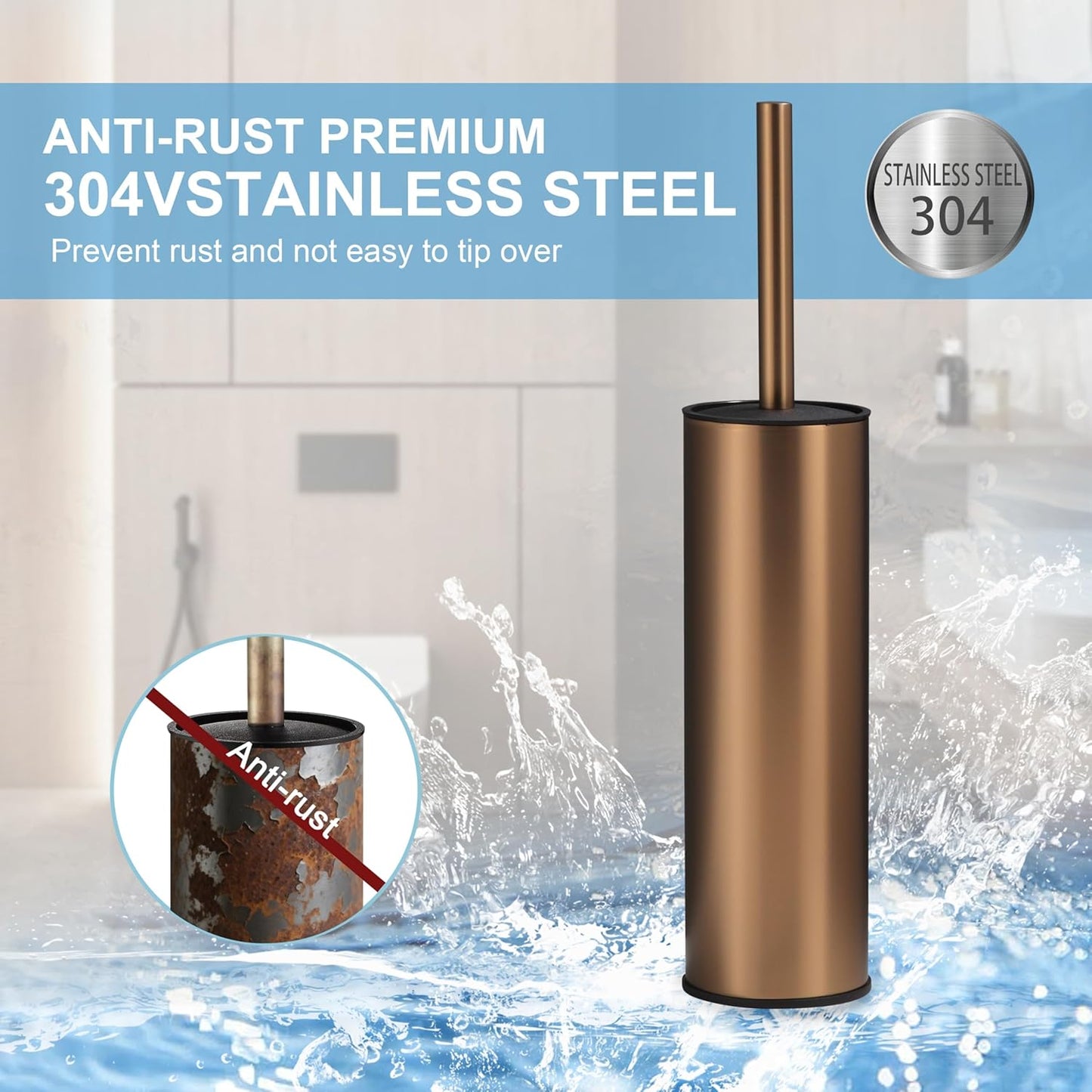 BGL Rose Gold Toilet Brush and Holder,Stainless Steel Toilet Brushes for Bathroom with Holder