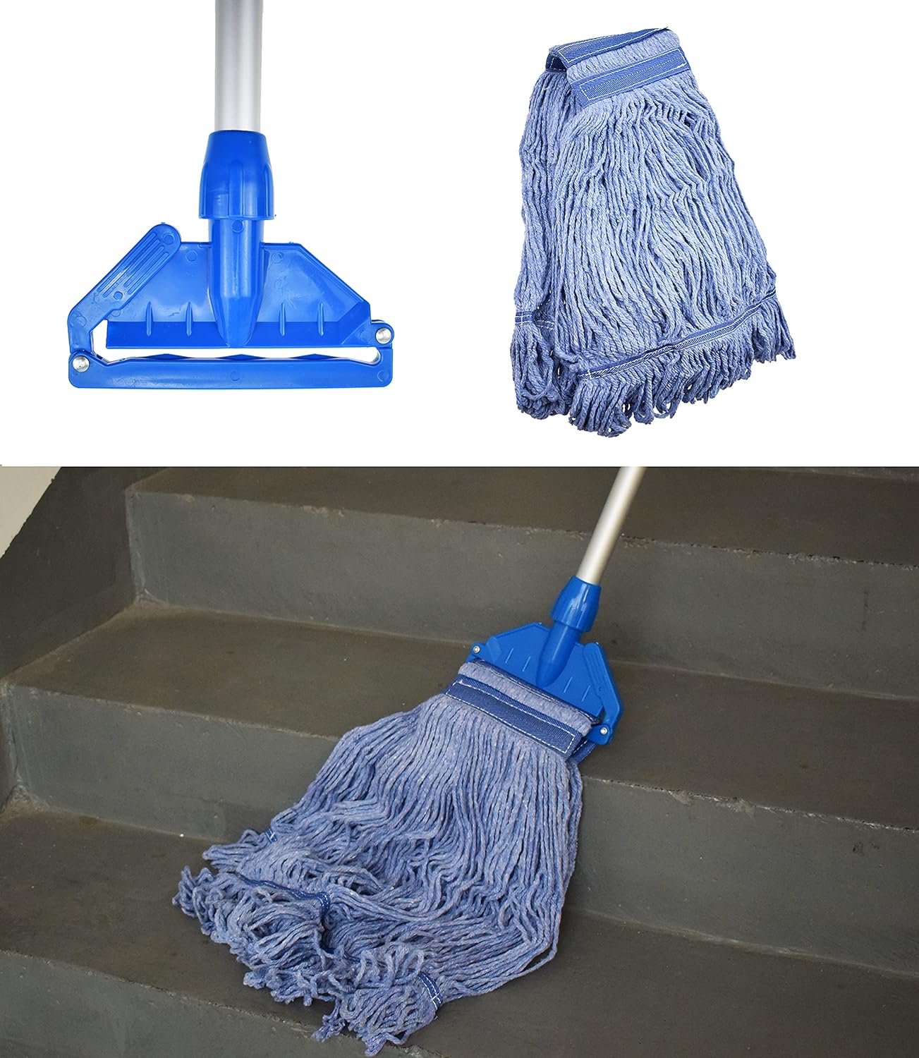 Mop Head Replacement Commercial Heavy Duty String Blue Wet Mop Heads for 3 Typs Commercial Mop Handle(6,Medium,Weight 16oz)