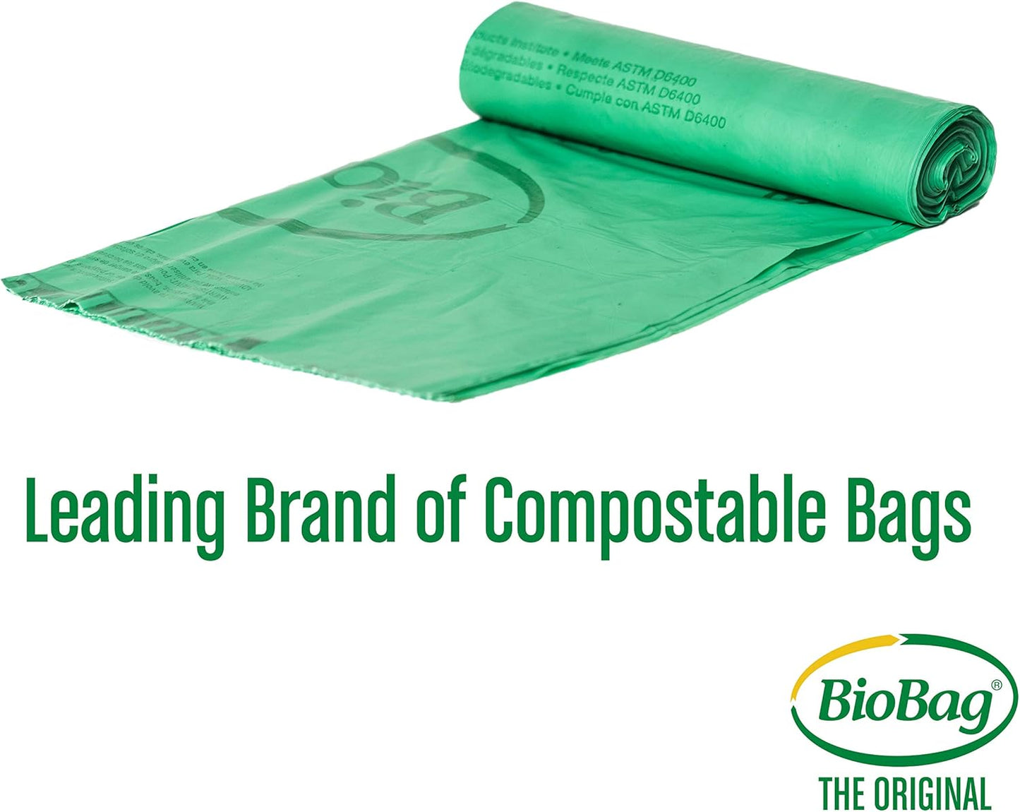 BioBag (USA) The Original Compostable Bag, 32 Gallon, 120 Count, 100% Certified Compostable Trash Bag Liners for Food Waste, Extra Strong and Durable, Trash Bag