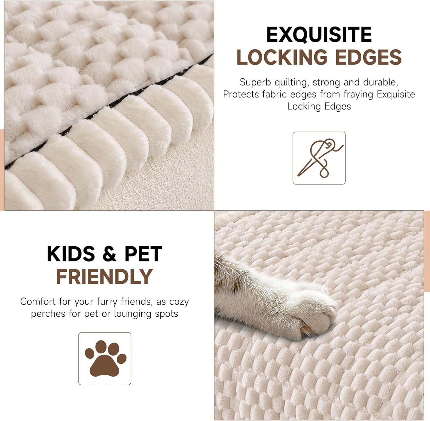 OTOB Couch Cover for Dogs Washable, Non Slip Plush Fuzzy Sofa Covers for 3 Cushion Couch Kids Pet Friendly, All Seasons Soft Cozy Furniture Protector Sofa Slipcovers (Cream, 31.5" x 82.7")