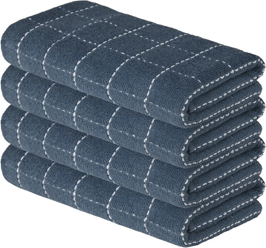 Artoid Mode Checkered Designed Cotton Grey Terry Kitchen Dish Towels, 15x25 Inch Soft Absorbent Quick Drying Family Cleaning Tea Towels Set of 4