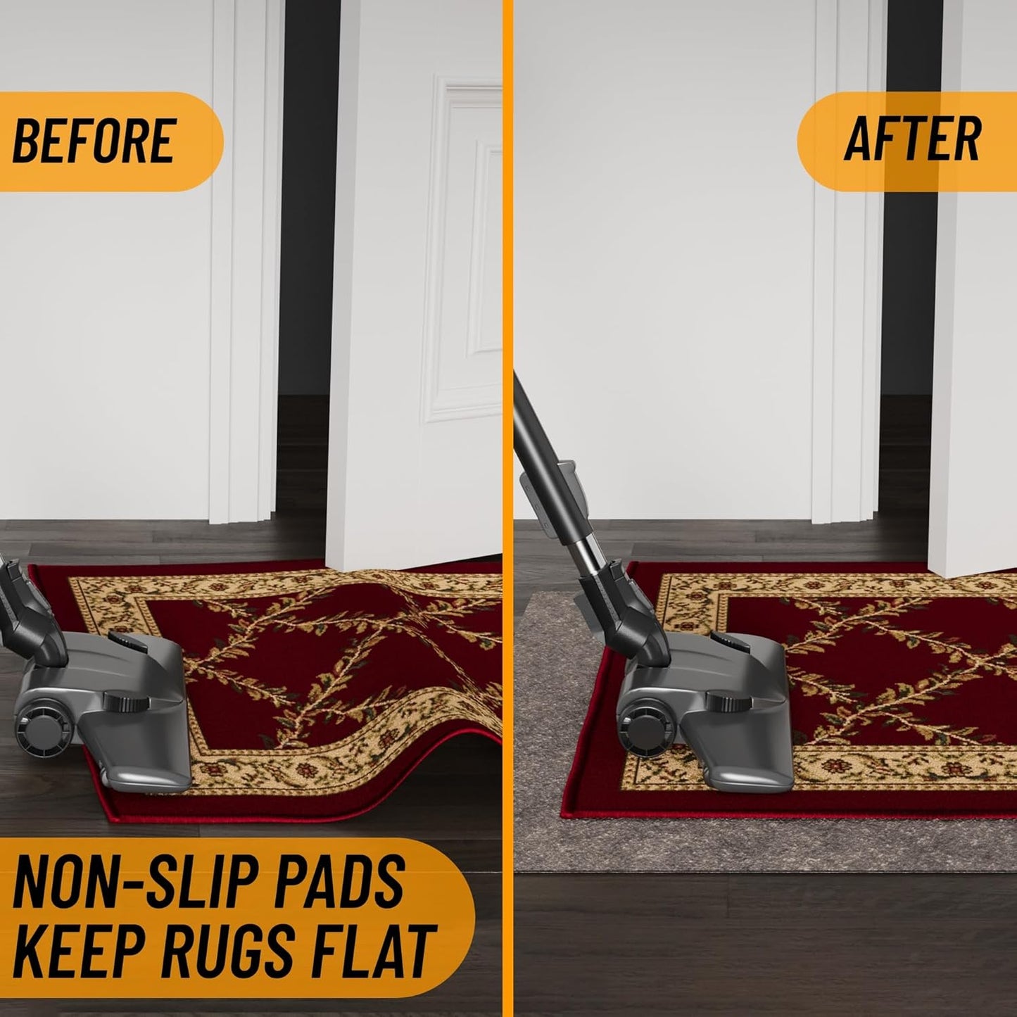 Ottomanson 8' x 8' Non-Slip Rug Pad Gripper 1/4 Inch Thick Dual Surface Felt + Rubber Gripper - Safe for All Floors, Brown