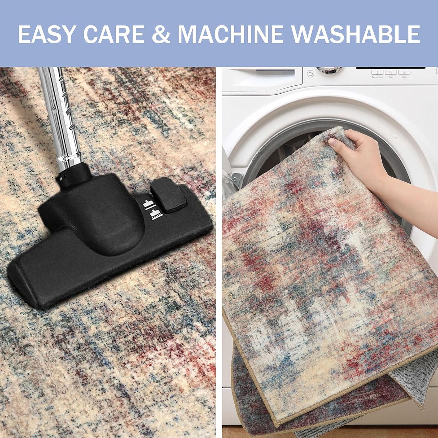 IOHOUZE Small Abstract Area Rug 2x3 Ft Entryway Rugs Washable Door Mat Indoor Entrance, Rubber Backed Throw Rugs, Printed Faux Wool Non Slip Floor Carpet for Foyer Front Door Sink, Red/Multi