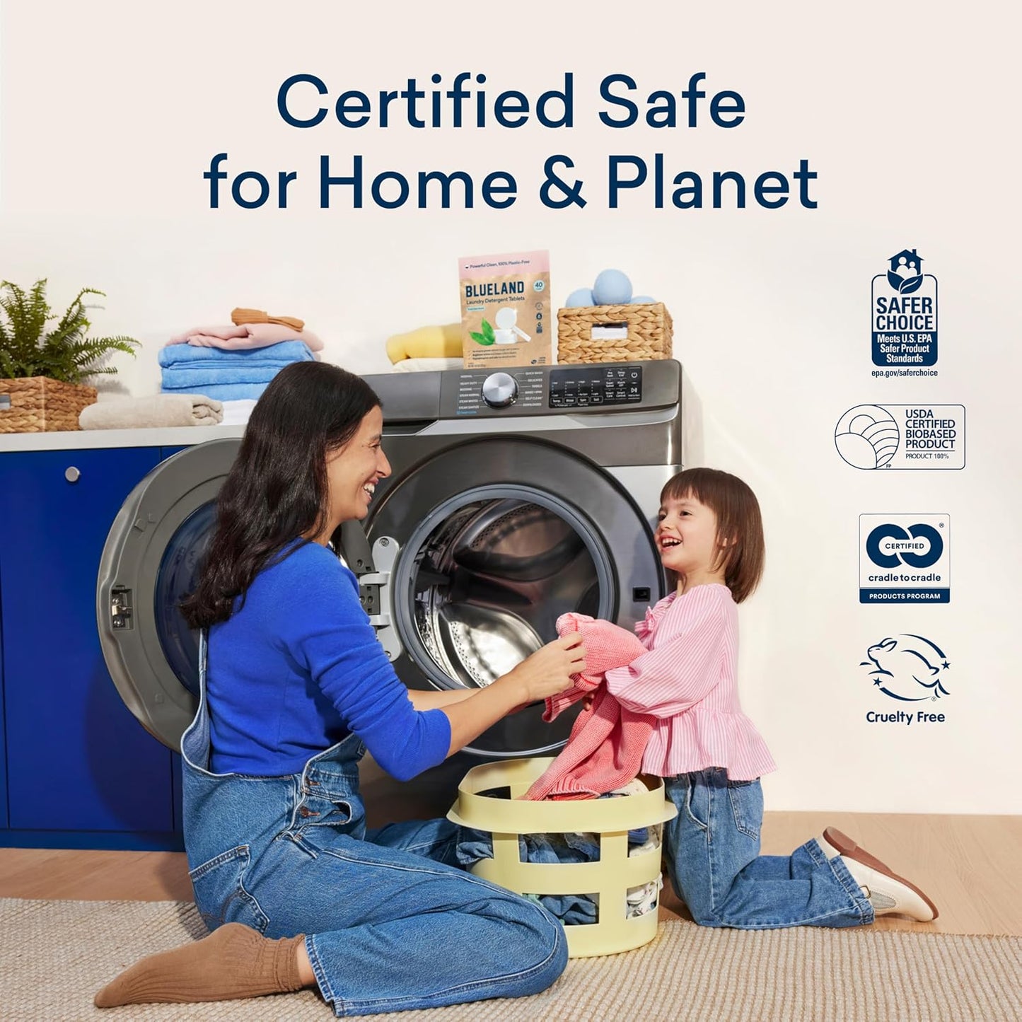 BLUELAND Laundry Detergent Tablets, 60 Count, Spring Bloom Scent, Plastic-Free Eco-Friendly Pods, Sheets, Liquid Alternative - Safe for Sensitive Skin, Gentle