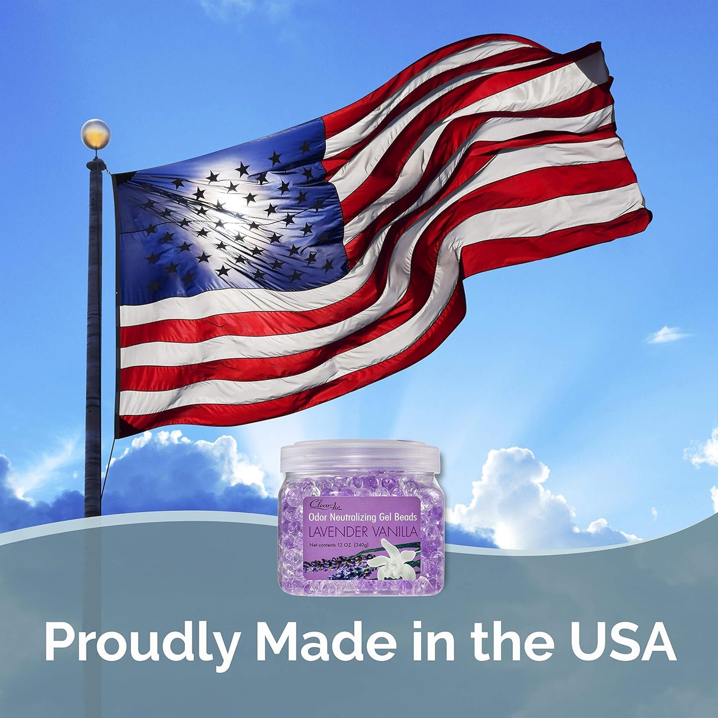 Clear Air Odor Eliminator Gel Beads - 12 oz, Pack of 2 - Air Freshener Made with Essential Oils - Eliminates Odors in Bathrooms, Cars, Boats, RVs & Pet Areas - Lavender Vanilla Scent