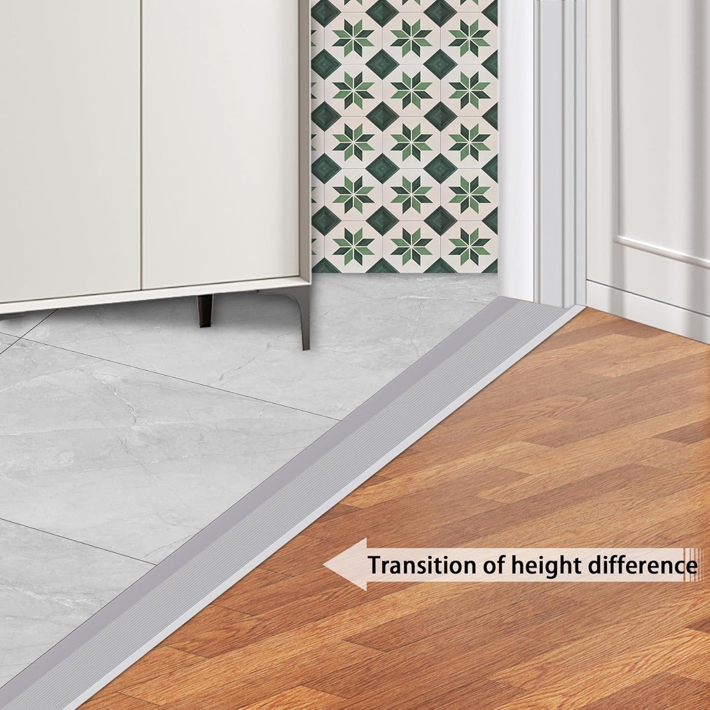 Gaahing Aluminum Floor Transition Threshold Strip, Bridge The Height Gap Between 0.3 to 1.6 inches for Doorway Ramp (35.4in x 3.9in, Matte Silver)