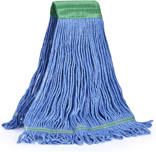 Matthew Cleaning Commercial Mop Head Replacement, 5 Inch Wide Headband, Looped End Cotton Blend String Wet Mops for Floor Cleaning, 18 oz Medium, 1-Pack Blue