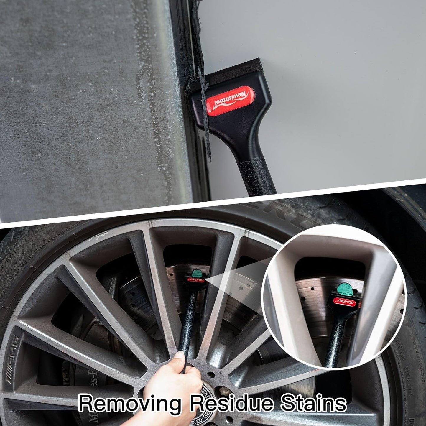 NEWISHTOOL 2 Pcs Long Handle Plastic Razor Blade Scraper With 100 PCS Spare Replacement Blades, Sticker Remover Glue Residue Tool for Hard to Reach Corner