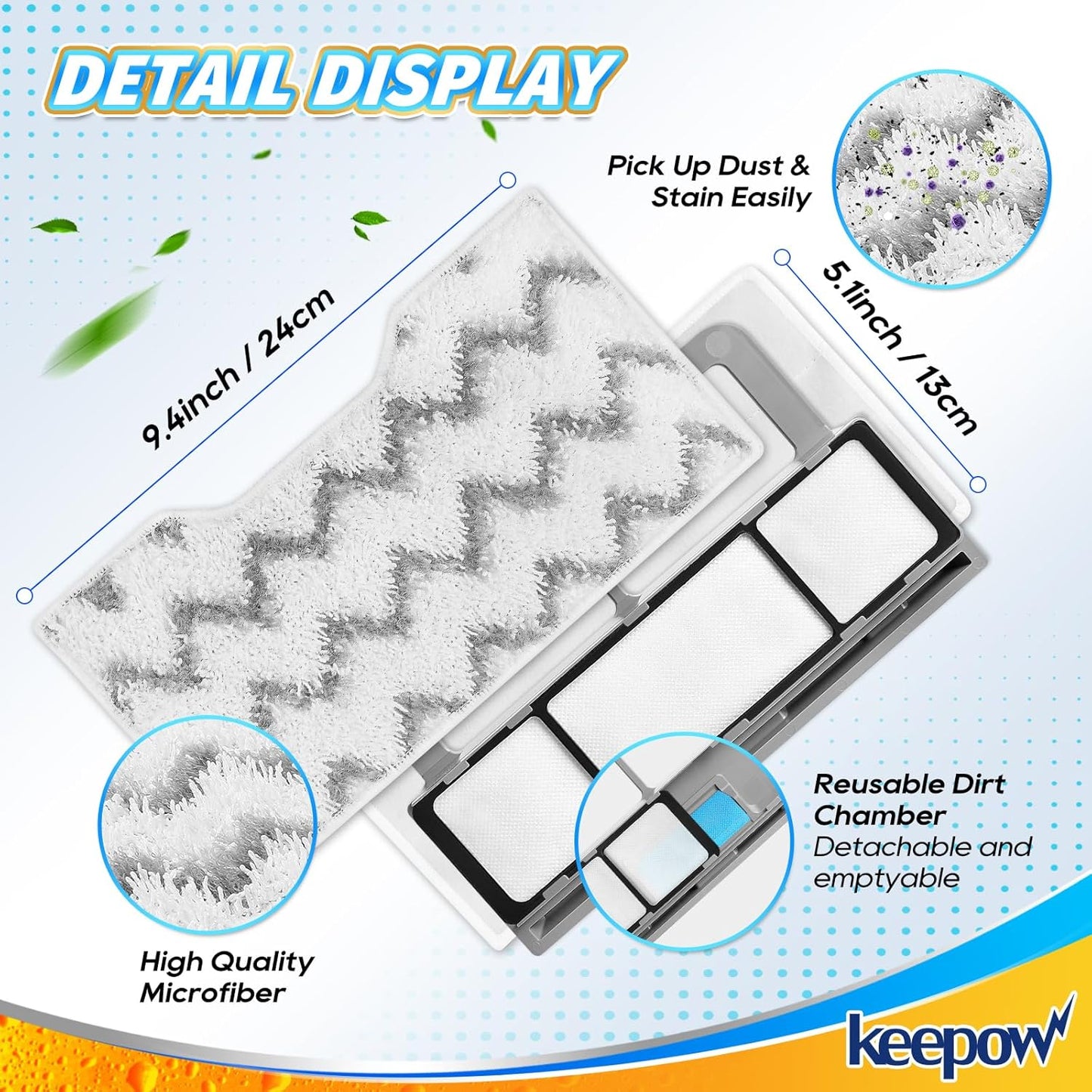 KEEPOW Reusable Mop Replacement Pads Compatible with Shark Vacmop VM252 VM200P12 VM252P10 VC205 VM190 VM200 QM250 VM250, Washable Microfiber Mop Vac Pads Refills with Upgraded Design(1+2+4 Pads)