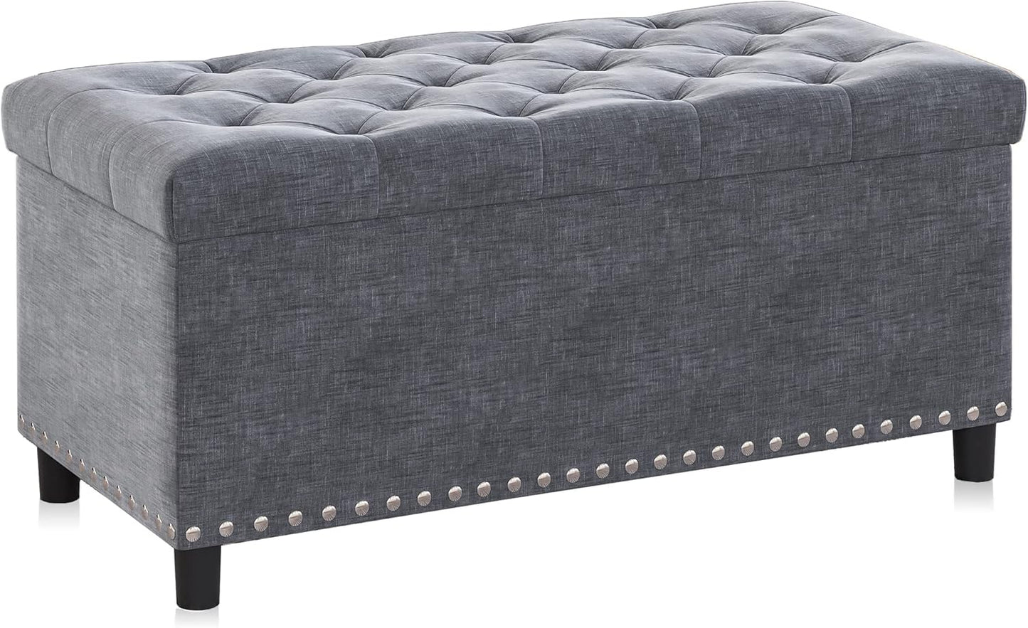 BELLEZE 35" Tufted Ottoman, Storage Bench with Safety Close Hinge, Ottoman with Storage for Living Room, Entryway, Hallway, Foot Rest, Support 300lbs - Grey