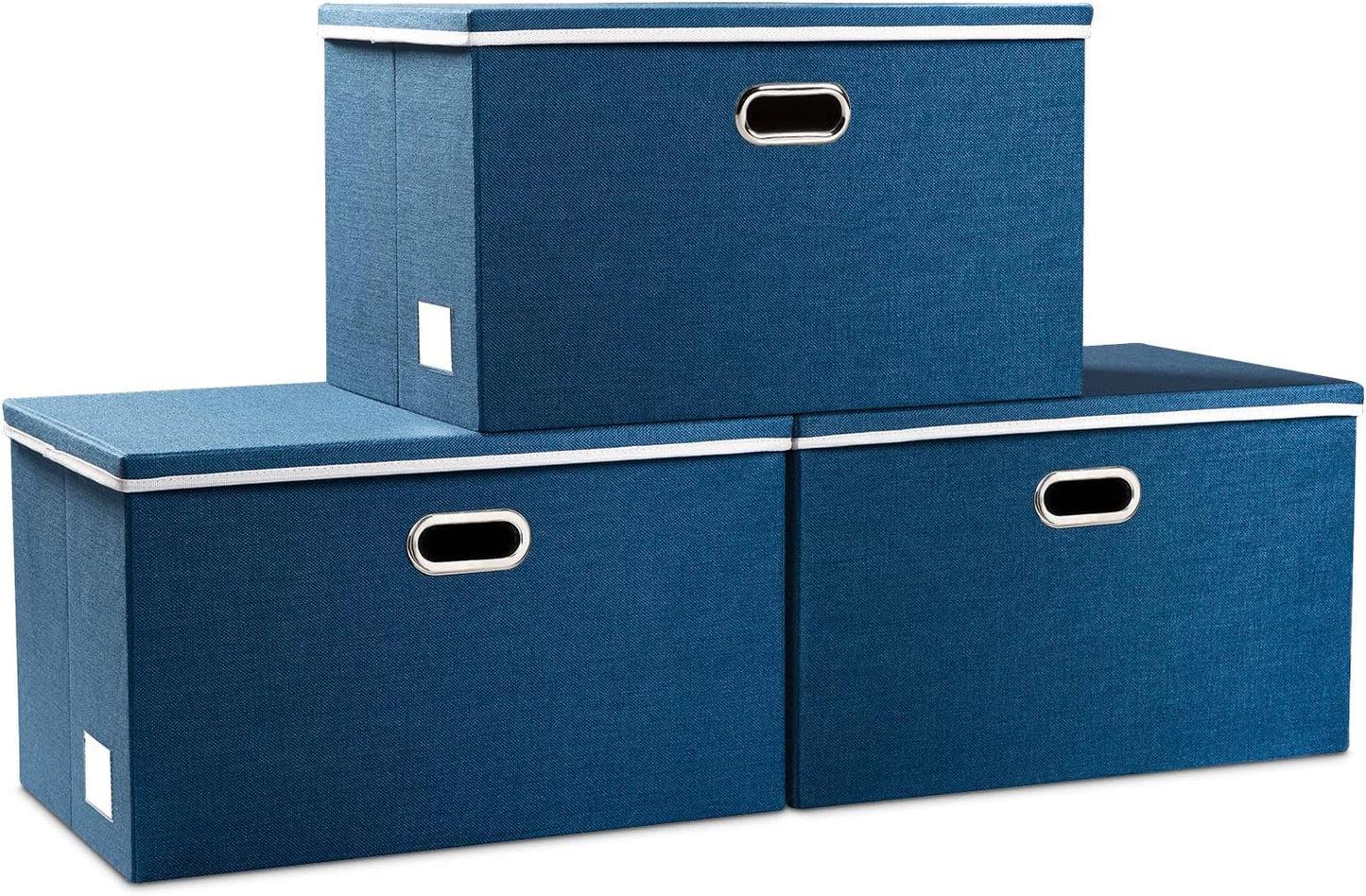 PRANDOM Extra Large Collapsible Storage Bins with Lids [3-Pack] Linen Fabric Foldable Storage Baskets Boxes Organizer Containers Cube with Cover for Bedroom Closet Office Nursery (22.8x15.75x13.8)
