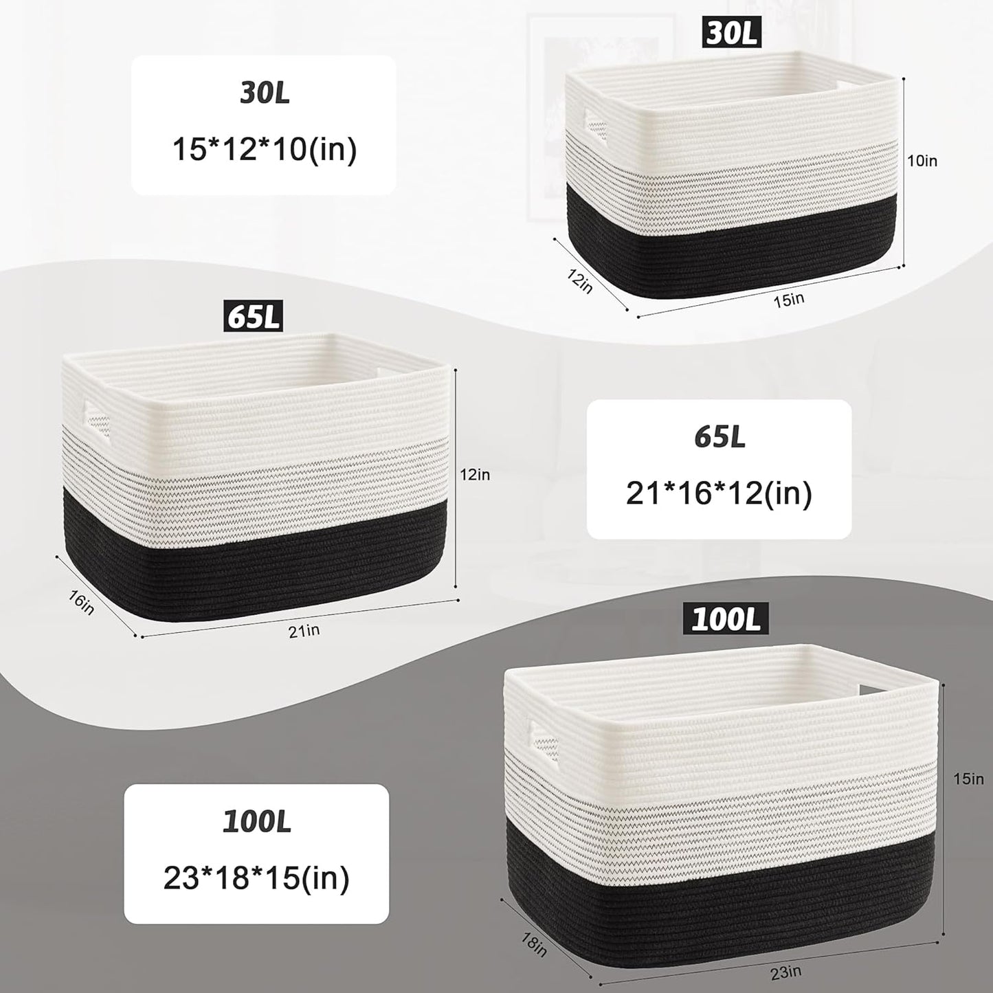 Blanket Basket,Rectangle Woven Baskets for Storage,65L Laundry Basket for Decorative Nursery Blanket,Toys,Dirty Clothes and Magazine in Shelves,Baby Room,and Living Room