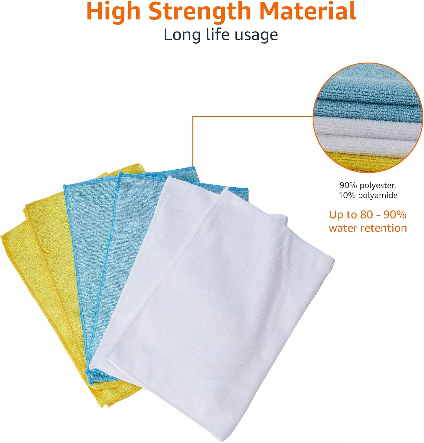 Amazon Basics Microfiber Cleaning Cloths for Cars, Non-Abrasive, Highly Absorbent, Lint and Scratch-Free, Reusable and Washable, 16" x 12", Blue/White/Yellow, 144-Pack