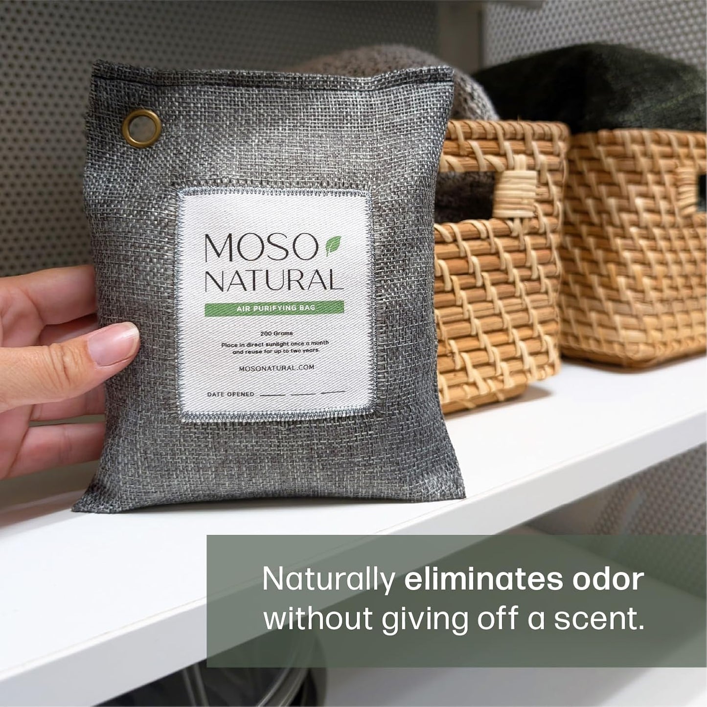 Moso Natural Air Purifying Bag 200g (5 Pack) Bamboo Charcoal Odor Absorber for Home & Car | Closet Odor Eliminator, Small Room Deodorizer & Car Air Freshener | Long Lasting Charcoal Bags Cover 90sqft