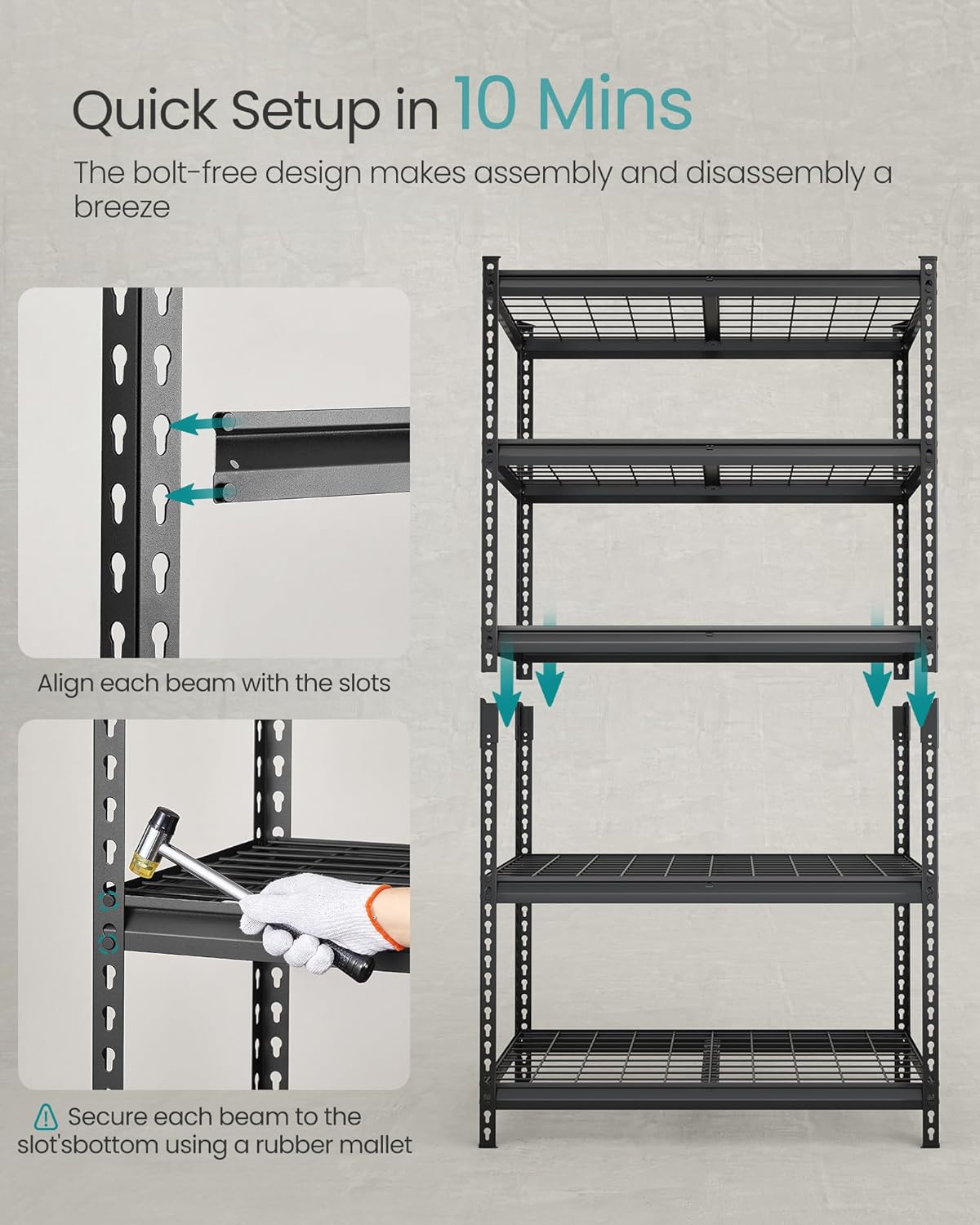 SONGMICS 5-Tier Storage Shelves, Heavy-Duty Garage Shelving, Adjustable Shelving Unit, Steel Shelf, Boltless Assembly, for Garage, 2,250 lb Load, 18 x 108 x 72 Inches, Ink Black UGLR453B03