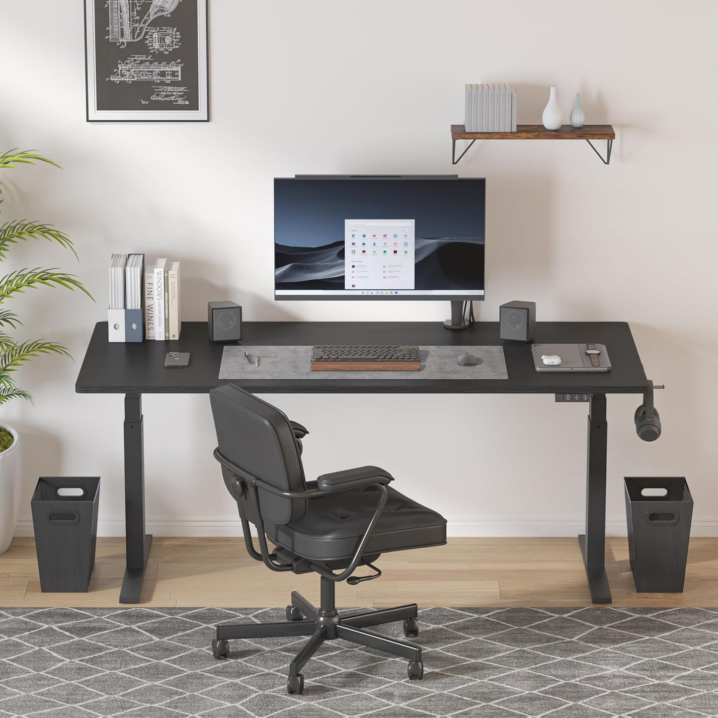 Piskyet Black Office Trash Can for Near Desk,4.5 Gallon Unique Wood Bedroom Garbage Can,Vintage Wastebasket with Handle, Decorative Trash Can for Home Office,2pack 10.8" L x 7.8" W x 11.8" H