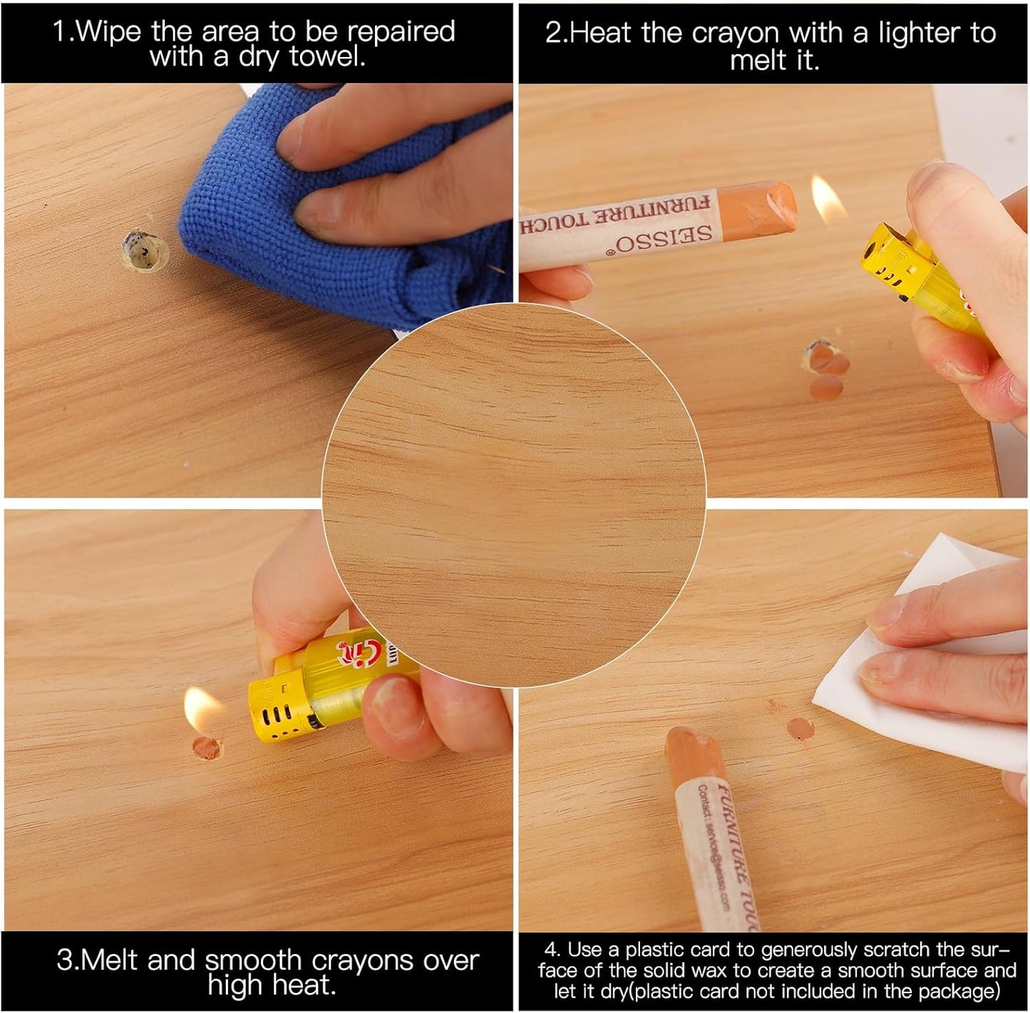 SEISSO Furniture Repair Crayon, 6 Pcs - Wood Filler Sticks, Scratch Repair Wax, Furniture Marking Repair - Scratch, Cracks, Hole, Table, Wood Floor, Guitar, Covering, Instrument Fill Sticks-Black