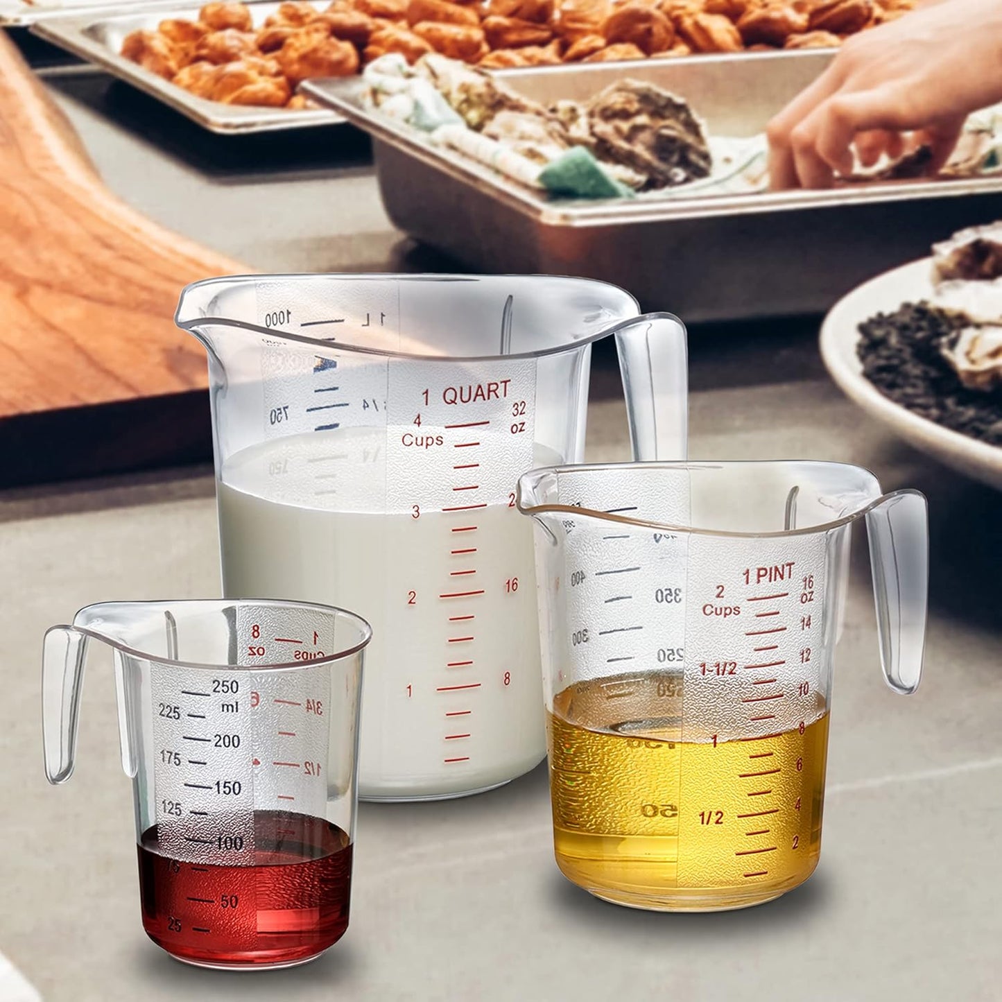 Amazing Abby - Melissa - Plastic Measuring Cups (3-Piece Set), Food-Grade Measuring Jugs, 1/2/4-Cup Capacity, Unbreakable, Stackable, Dishwasher-Safe, Great for Oil, Vinegar, Flour, and More