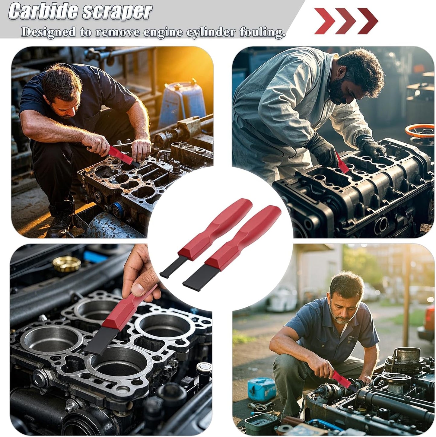 2PC Carbide Scraper, 1-1/4-Inch and 5/8-Inch Super Carbide Gasket Scraper with Storage Case for Metal and Automotive Cleaning (Red)