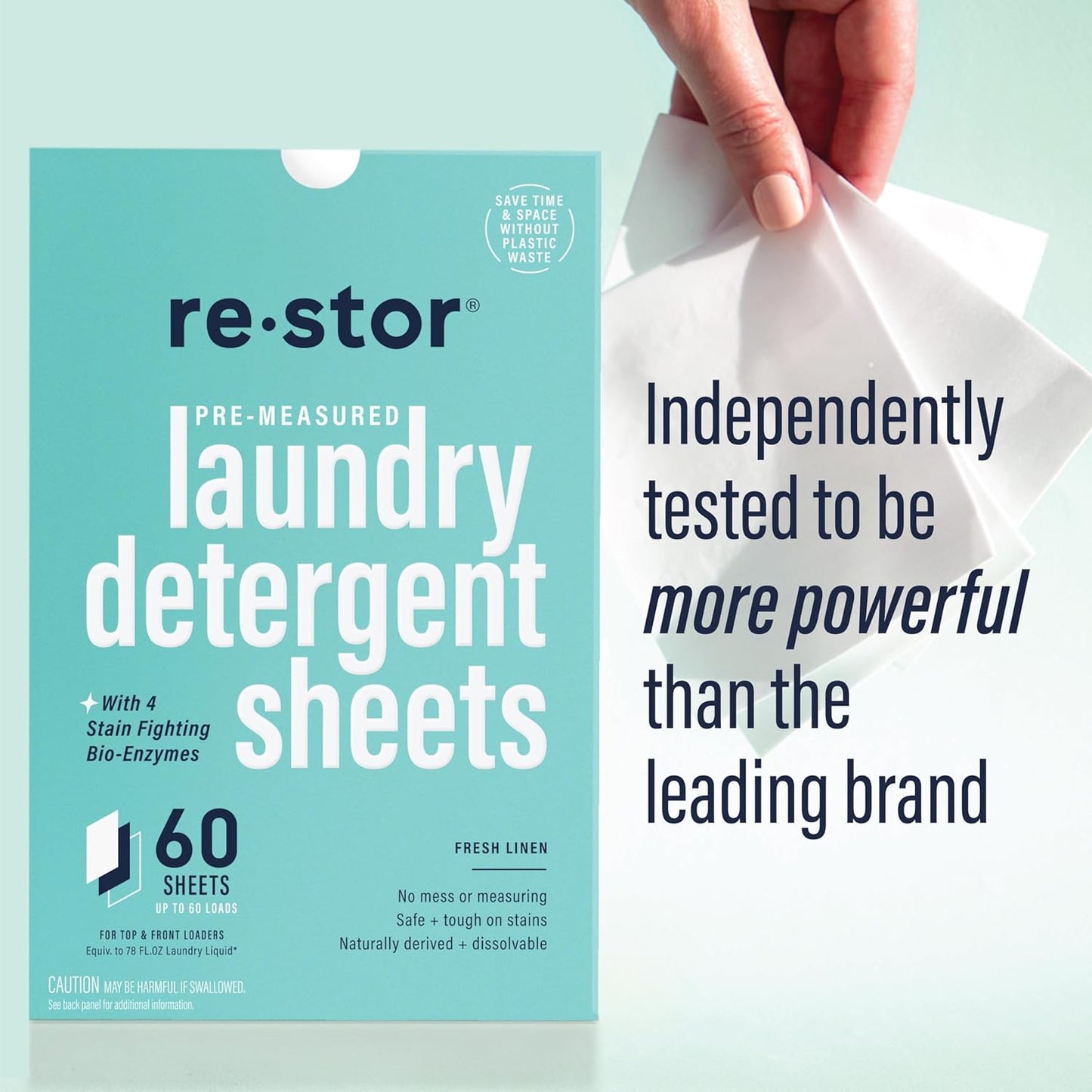 restor Laundry Detergent Sheets Fresh Linen 60 Loads | Eco Friendly Plastic Free Travel Laundry Washer Sheets | Superior Stain Fighting Washing Detergent sheets Number One in Australia