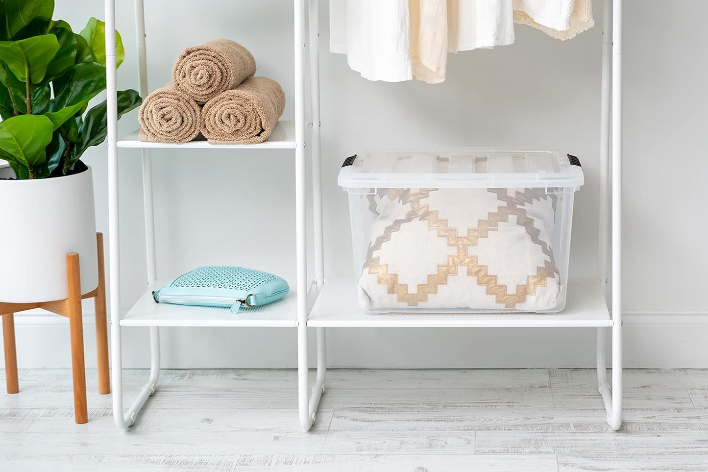 IRIS USA 40 Qt Stackable Plastic Storage Bins with Lids, 6 Pack - BPA-Free, Made in USA - See-Through Organizing Solution, Latches, Durable Nestable Containers, Secure Pull Handle - Clear