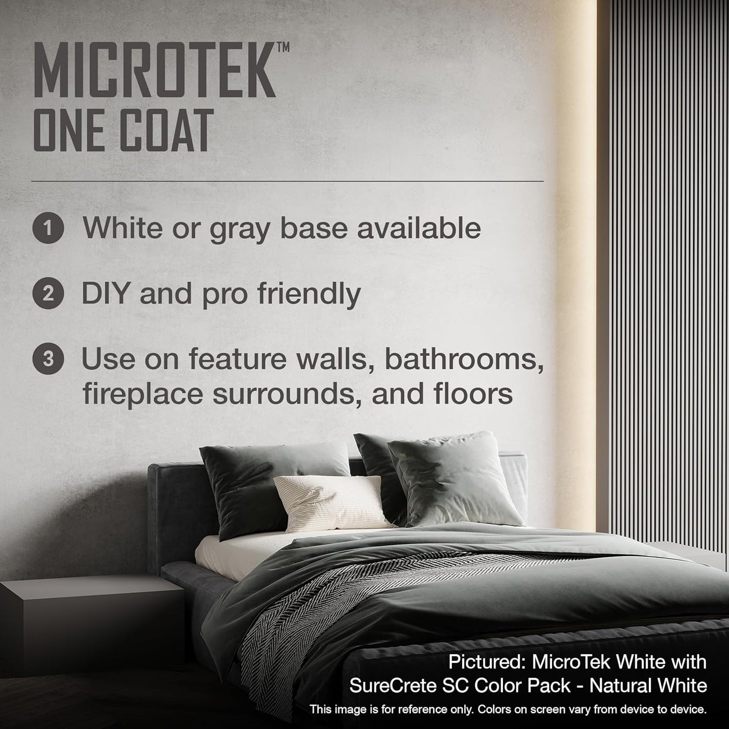 SureCrete MicroTek One Coat | White | 40 lb Bag | Microcement Overlay for Interior & Exterior Walls, Bathrooms, Fireplace Surrounds & Floors | Use with Pigment Packs for Custom Colors