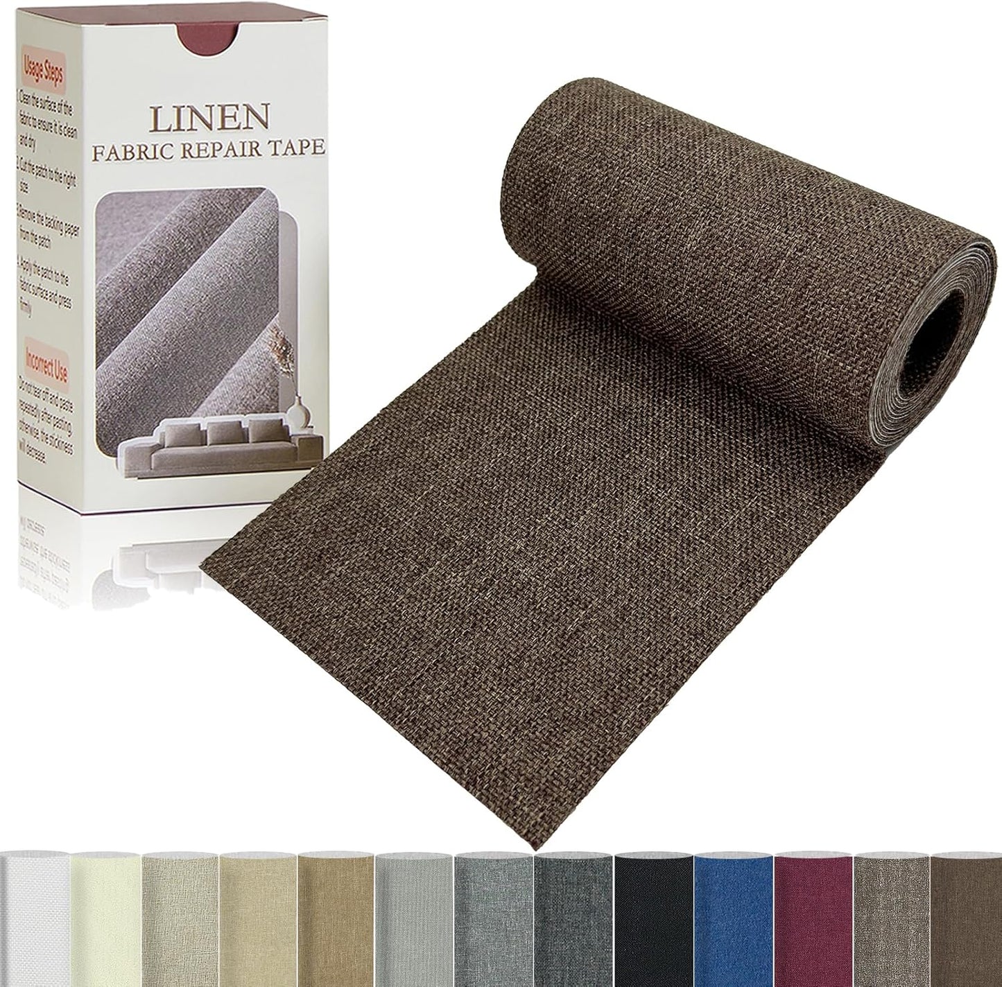 Linen Repair Tape 4x70 Inch Self-Adhesive Couch Patch Repair Fabric Patch for Furniture,Sofas,Cushion,Chairs,Bags,Linen Goods(Dark Brown)