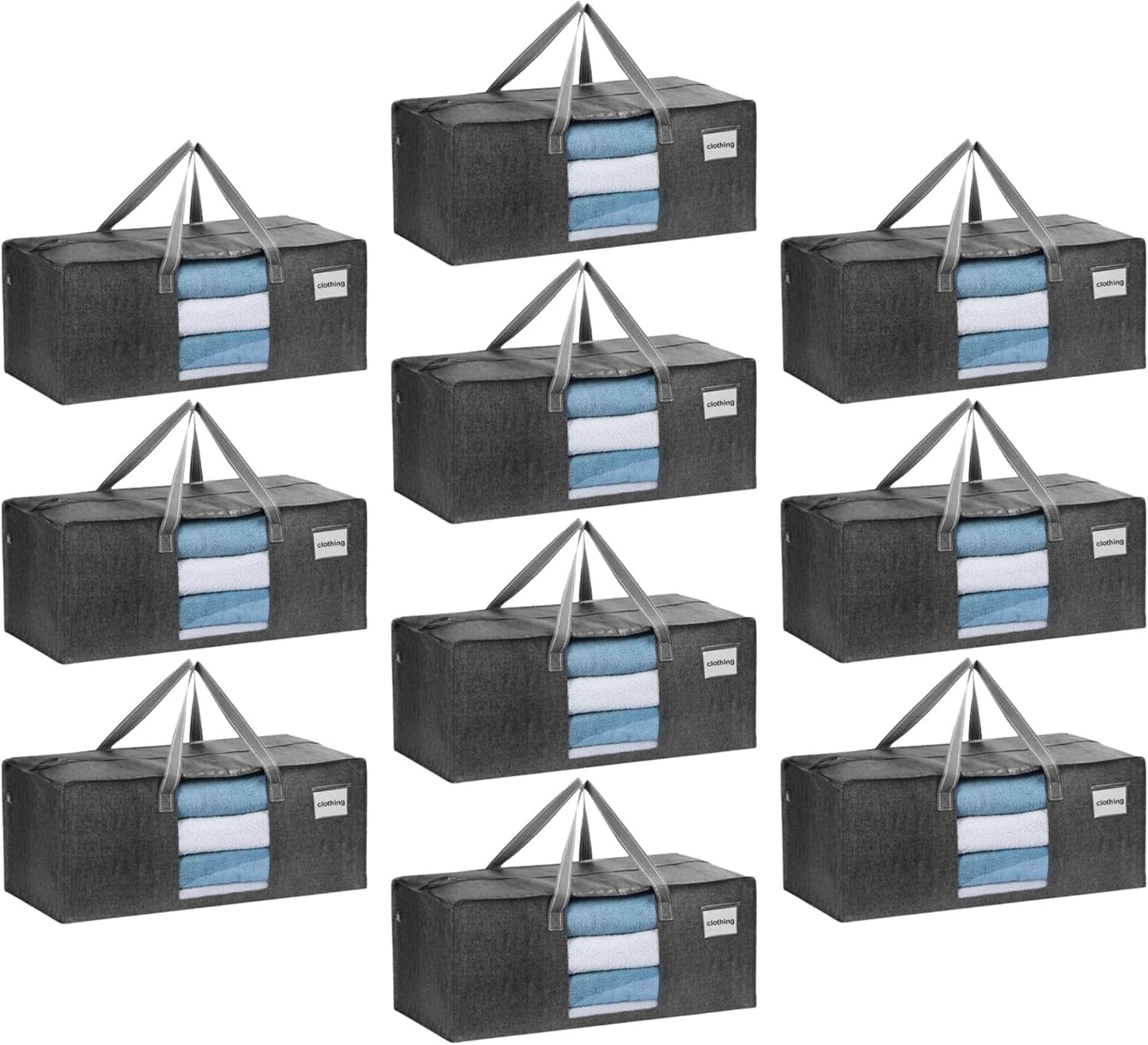 VENO 10 Pack Moving Bags Extra Large Storage Bags for College Move-In, Heavy-Duty Storage Totes, Packing Boxes, and Wardrobe Moving Supplies - Durable Laundry Bags for Clothes (Gray w/Window, 10 Pack)