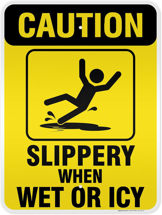 Caution Slippery When Wet Sign or ICY Sign, 18"x24" 0.80 Reflective Aluminum, Indoor/Outdoor Use, USA MADE By My Sign Center