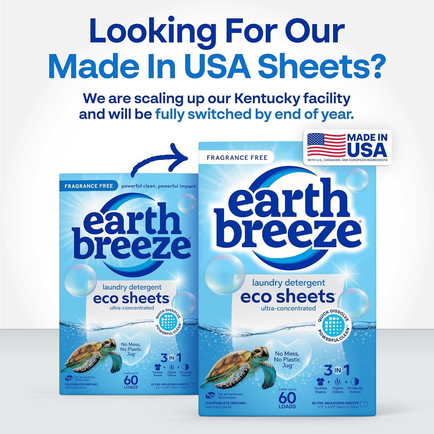 Earth Breeze Laundry Detergent Sheets Fragrance-Free - 60 Loads Eco Liquidless Soap - Travel-Friendly for Hot & Cold Cycles, Tackles Tough Stains & Odors - Gentle on Sensitive Skin, 30 Ct