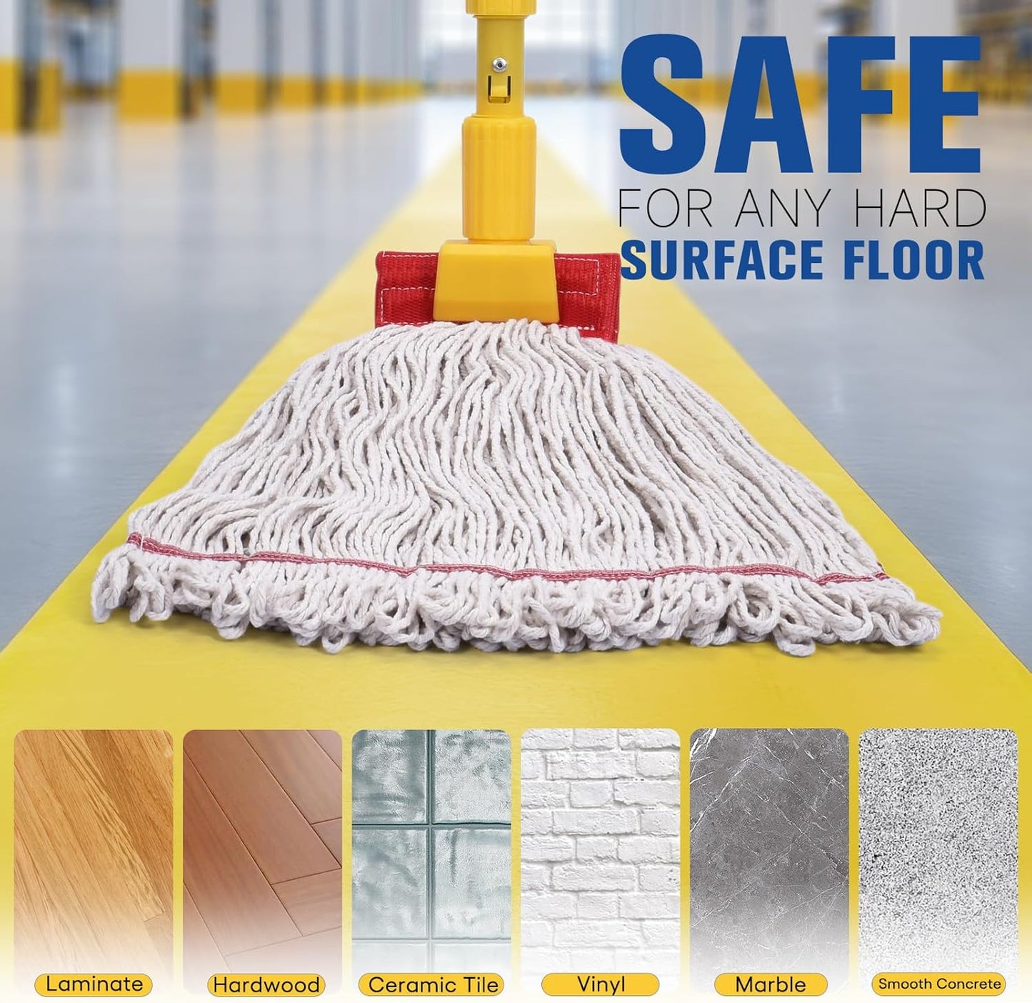 Matthew Cleaning Commercial Mop Head Replacement, 5 Inch Wide Headband, Looped End Cotton Blend String Wet Mops for Floor Cleaning, 18 oz Medium, 6-Pack White