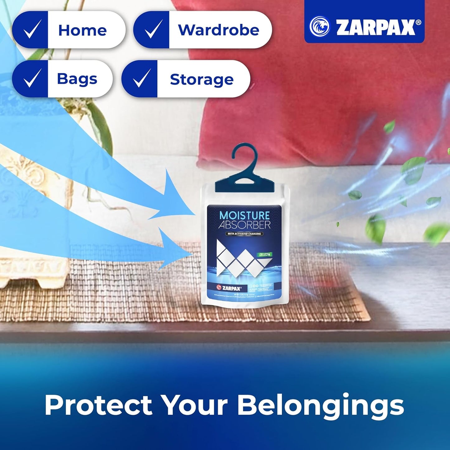 Moisture Absorber Sachets Activated Charcoal 7.5 oz/212g - Remove Excess Moisture In Air & Odor - Desiccant Dehumidifier for Closet, Drawer, Storage - Dampness & Humidity Control - Set of 5