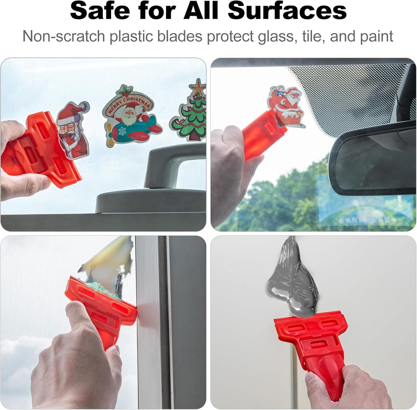 Dual-Width Plastic Razor Blade Scraper Tool Non Scratch - 2-Pack With 100 Blades, Single Or Double Wide Head, Removes Stickers, Labels, Decals, Adhesive & Paint On Glass, Cooktops, Car Windows & Tiles