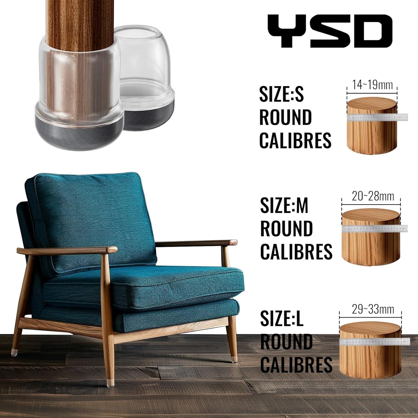 YSD 0.75Inch 24 Pcs Silicone Chair Leg Floor Protectors,Hair and dust Resistant Round Chair Leg Caps for Tilt Chair Legs,Carpet Hardwood Floor Protectors with Gray Pads