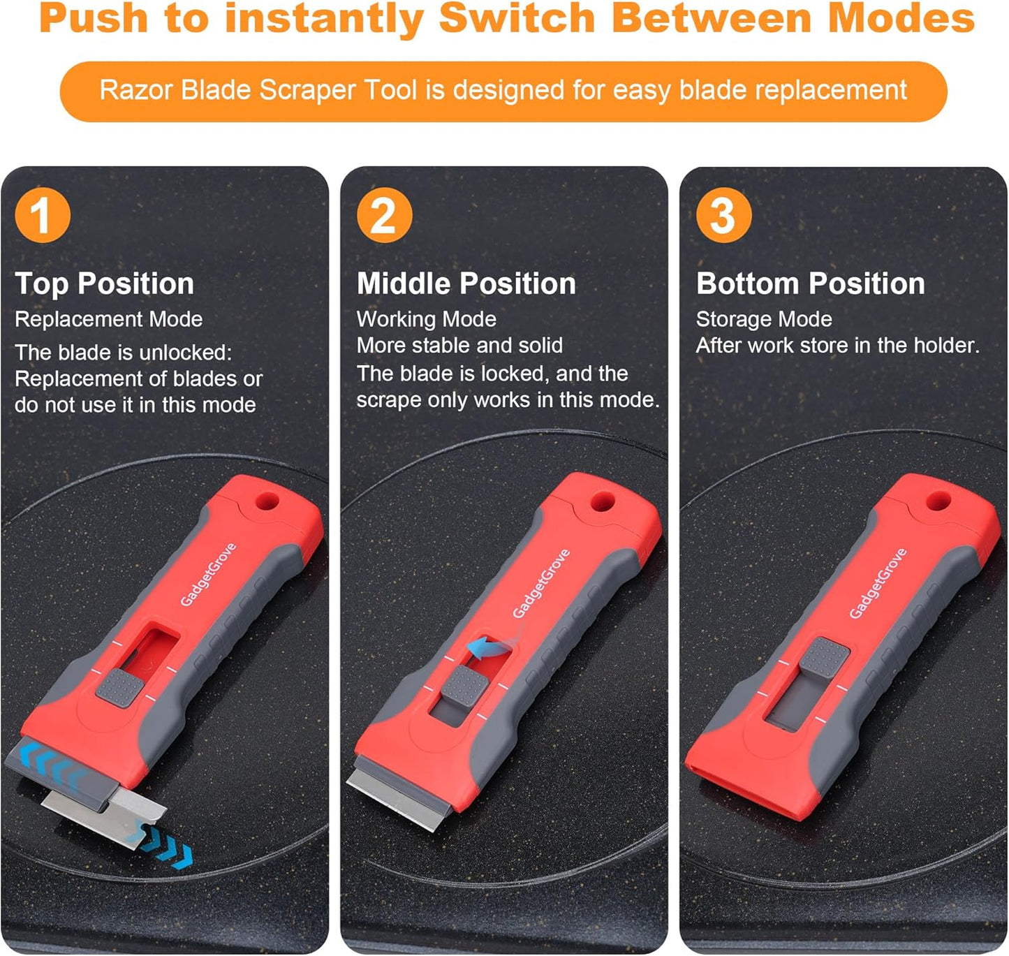Upgraded Razor Blade Scraper with 10pcs Blades and 3Pcs small wire brushes,Scraper Tool for Cleaning Glass Window, Cooktop, Oven, Stove Scraper, Razor Scraper with Buit-In Blade Storage, Gray