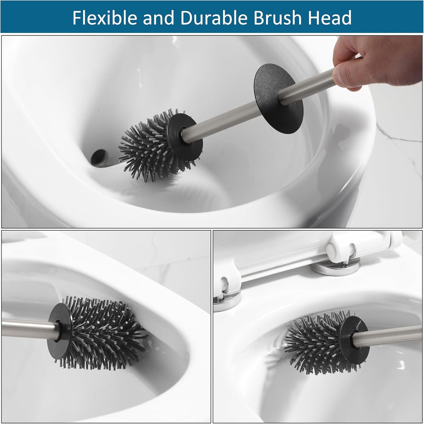 BVL Toilet Brush and Holder Set Brushed Nickel Toilet Bowl Cleaner Brush Freestanding for Bathroom