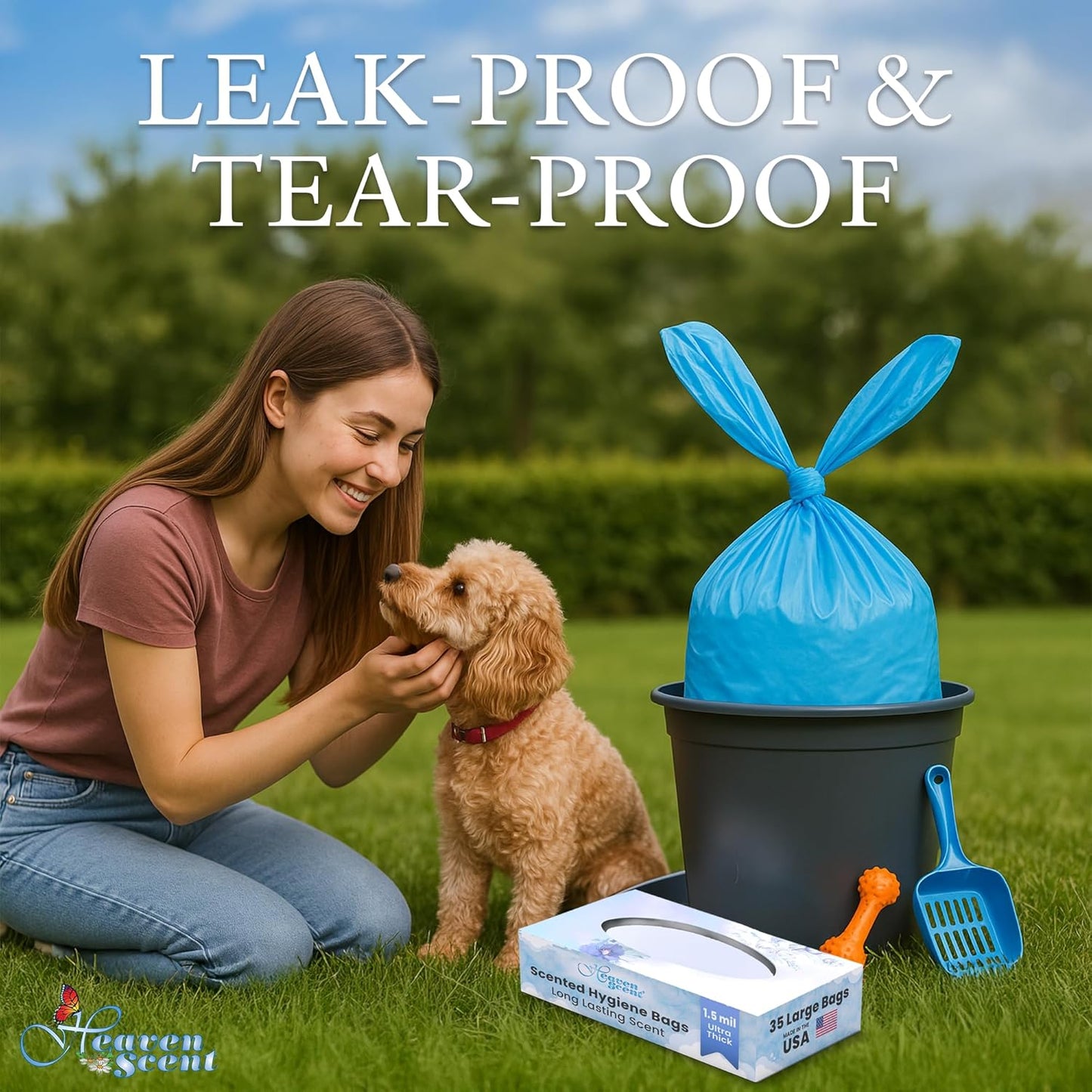 Heaven Scent Hygiene Bags 1.5MIL ULTRA-THICK Discreet Waste Disposal | Made in the USA | Mild Baby Powder Scented Trash Bags for Adult Briefs & Feminine Products - Large, 35 Bags