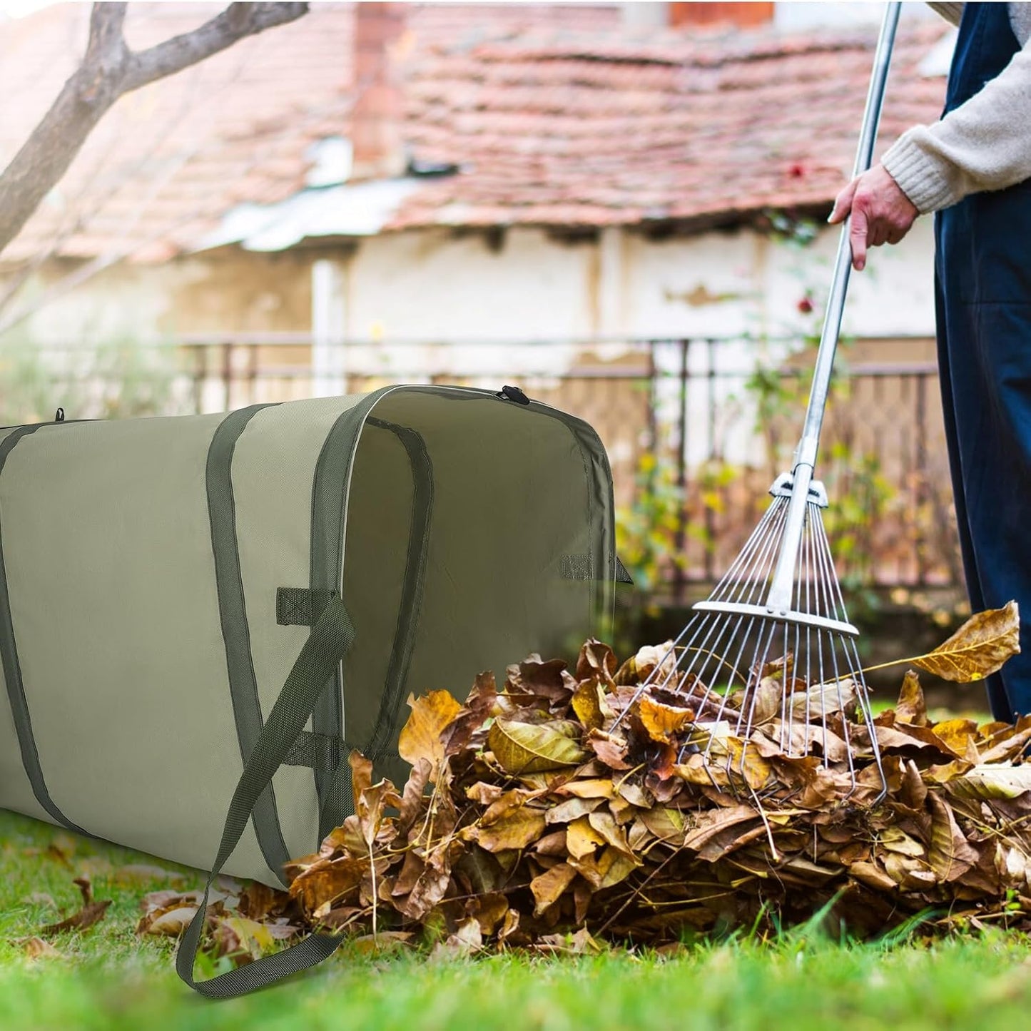 YUDI & GARDEN 46 Gallon Square Collapsible Yard Waste Containers｜Collapsible Trash Can｜Camping Trash Can, for Collecting Weeds or Yard and Party Waste, Green