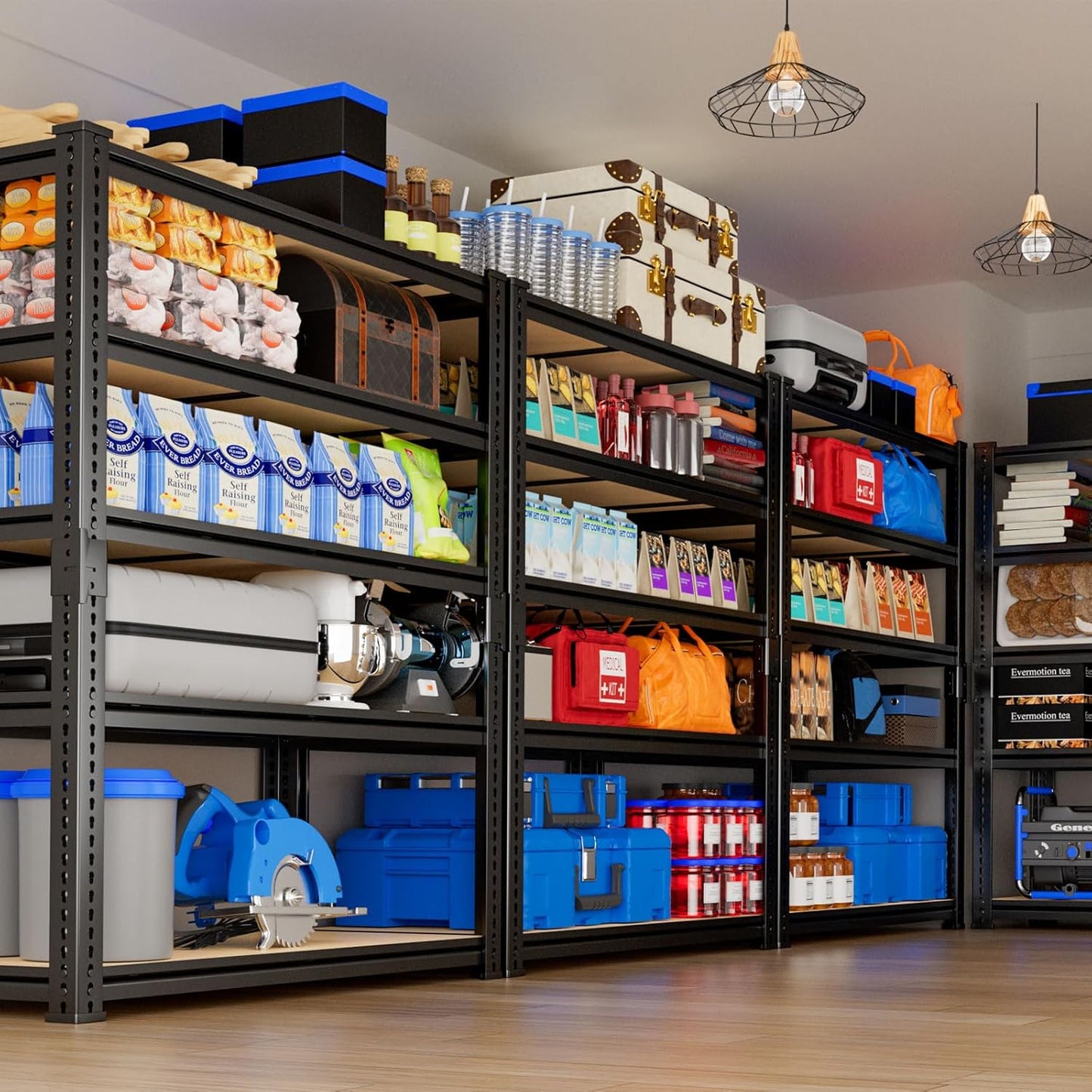 Garage Shelving, 4 PCS Storage Shelves Heavy Duty 2000 LBS Capacity, 5 Tier Adjustable Metal Organizer Wire Rack, 36" L x 18" W x 72" H Utility Shelf Unit for Kitchen Pantry