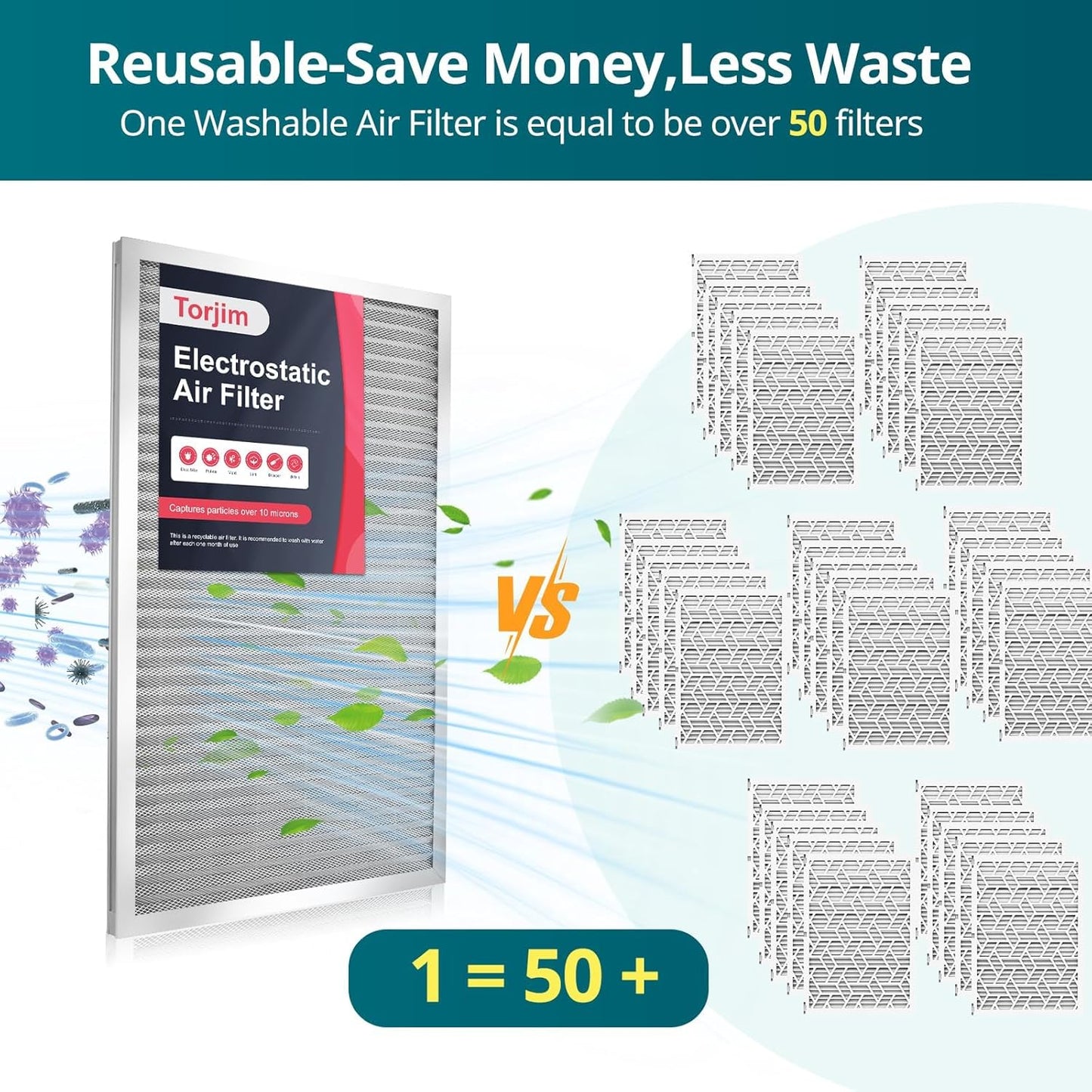 Torjim 18x30x1 MERV8 Air Filter, Washable & Reusable Electrostatic Filter, AC/HVAC Furnace Filter, Permanent Filter, Breathe Fresher, Easy Install