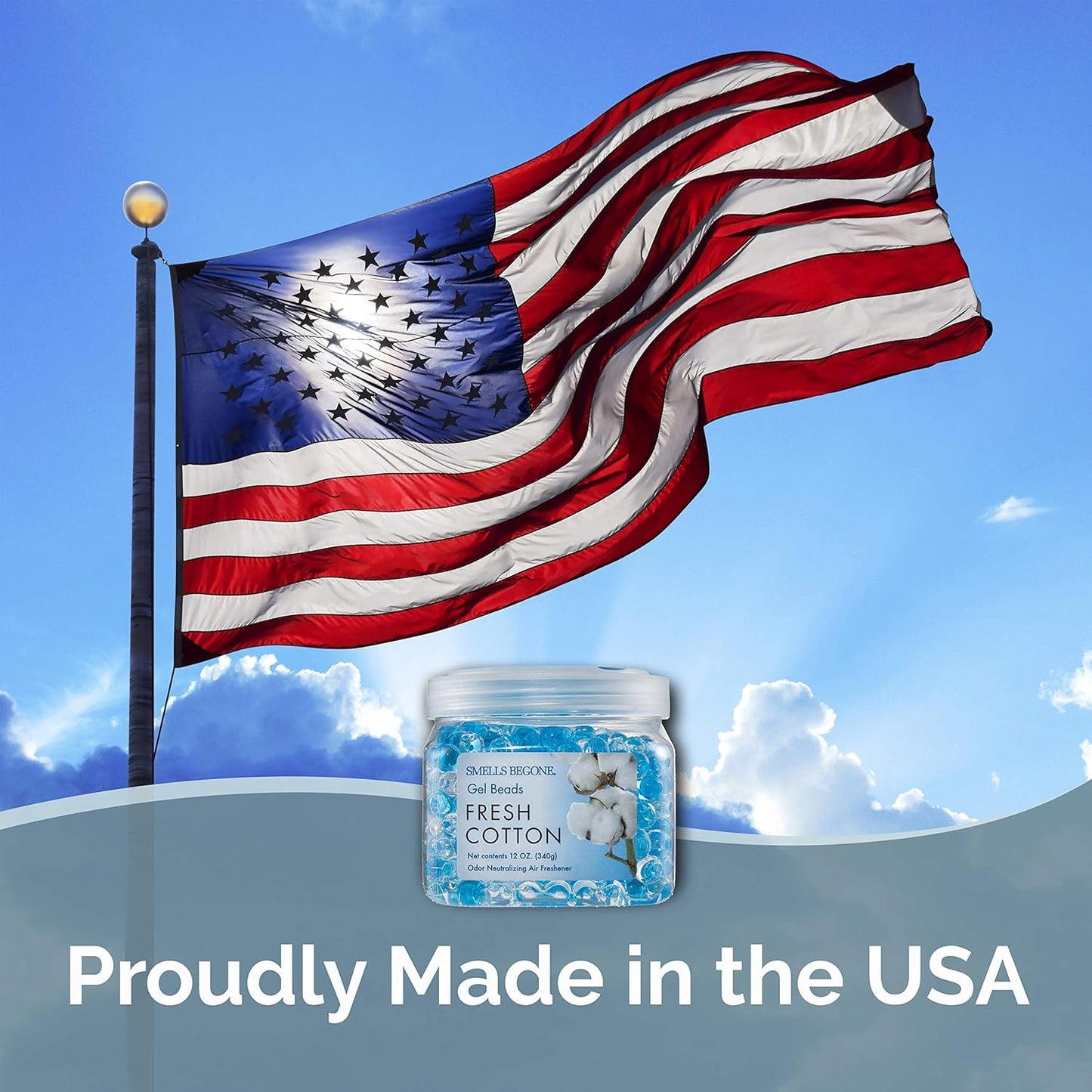 SMELLS BEGONE Odor Eliminator Gel Beads - 12 oz, Pack of 6 - Eliminates Odor in Bathrooms, Cars, Boats, RVs & Pet Areas - Air Freshener - Made with Essential Oils - Fresh Cotton Scent