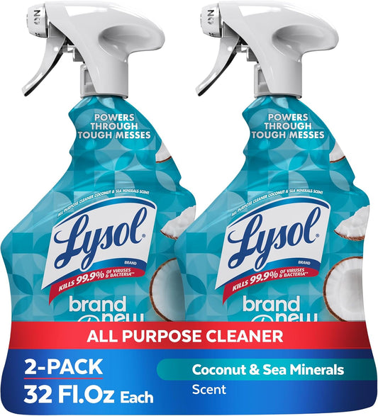 Lysol All Purpose Cleaner Spray, Multi-Purpose Disinfecting Spray, Kitchen & Bathroom Cleaner, Coconut & Sea Minerals 32 oz (Pack of 2)