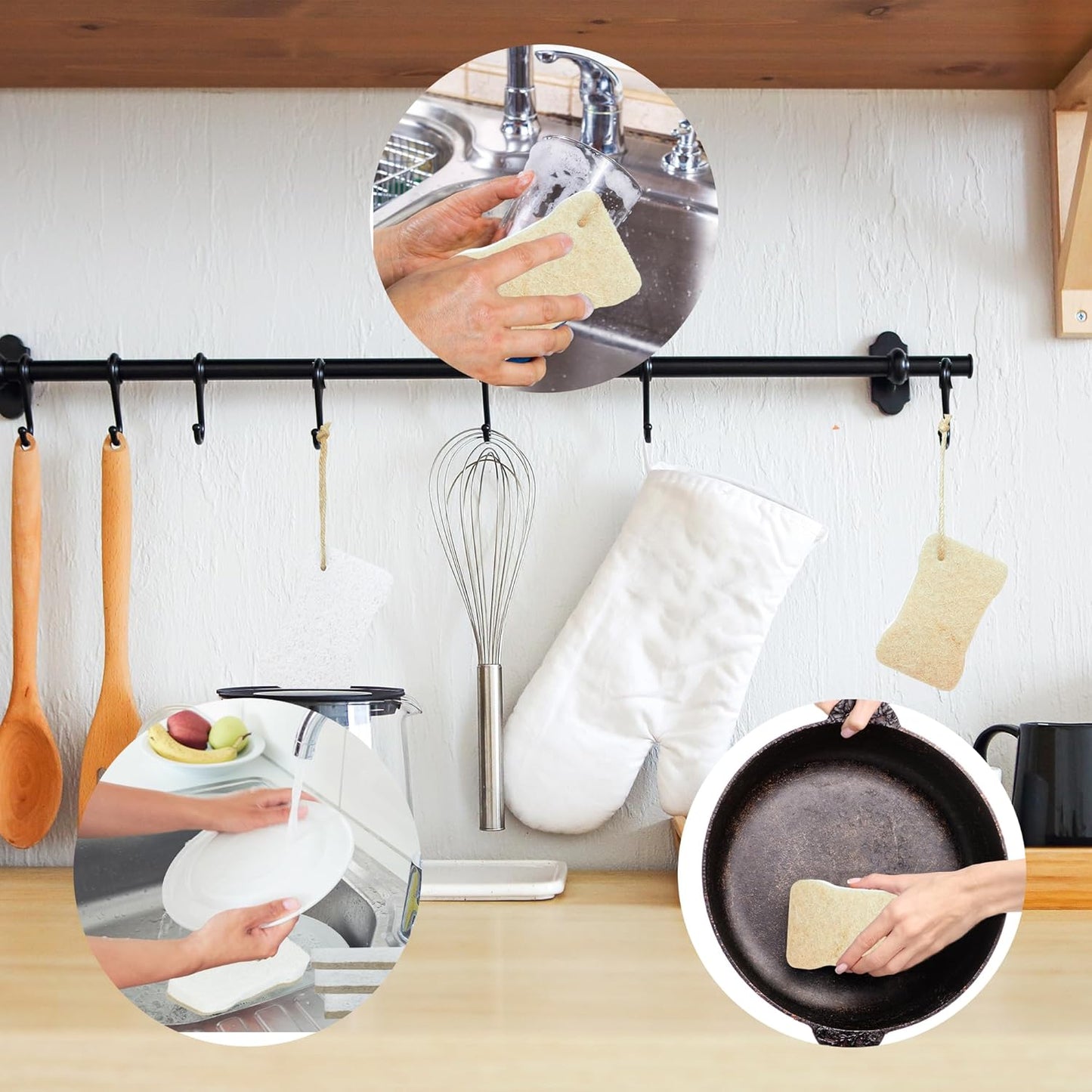 Organic Compostable Biodegradable Cellulose Sponges for Cleaning Kitchen Dishes/Sink/Pot/Potato, 10 Pack