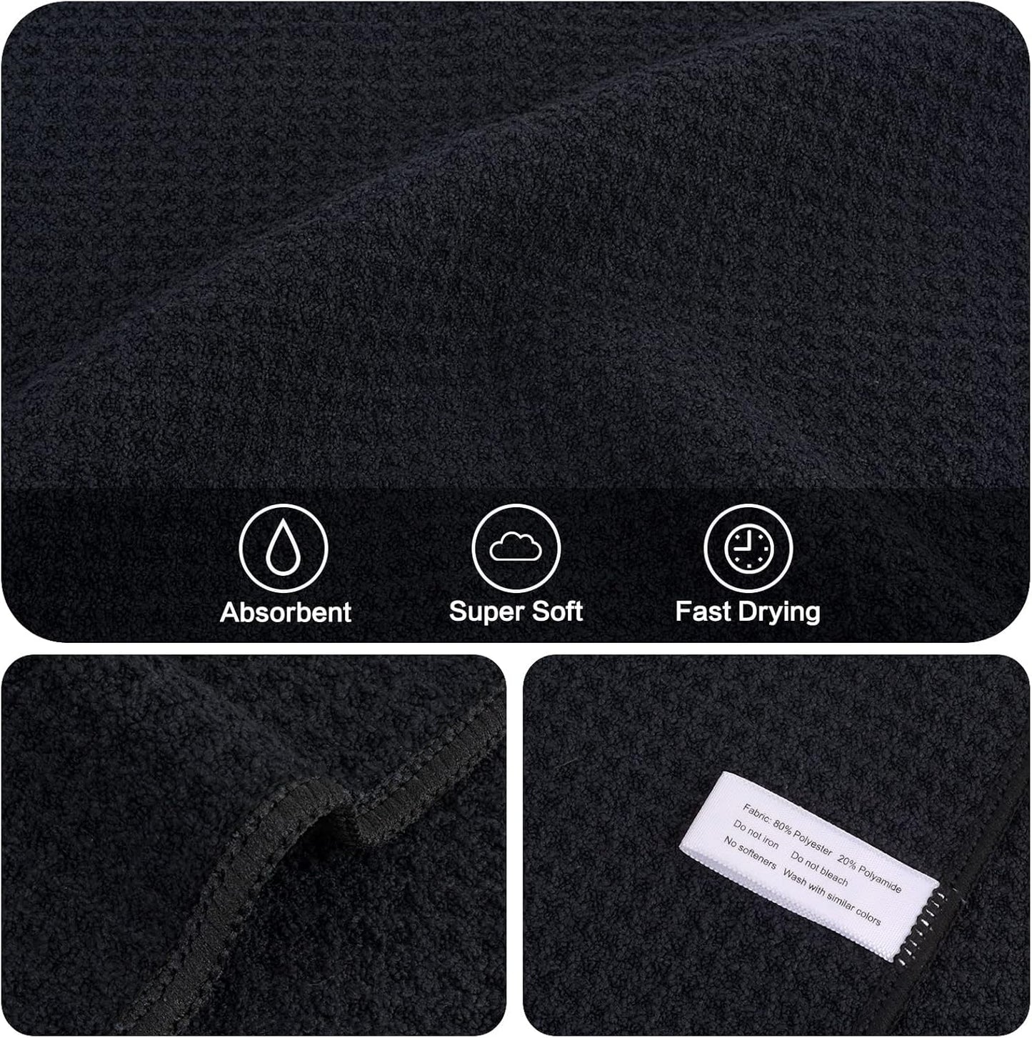 KinHwa Microfiber 6 Pack Dish Cloths Thick Waffle Weave Kitchen Dish Drying Towel Rags Super Absorbent Kitchen Tea Towels Sets 12inch x 12inch Black