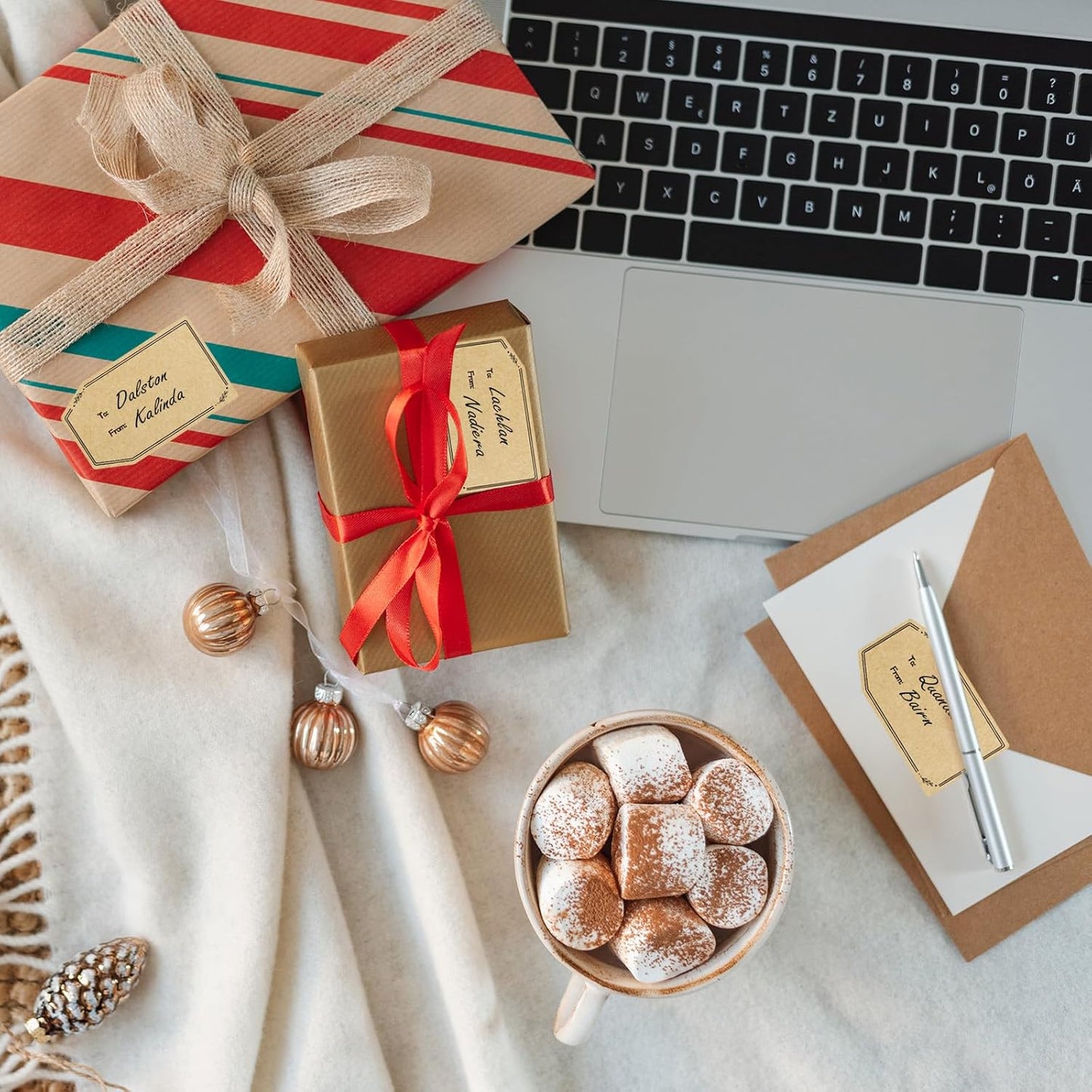 Kraft Gift Tag Stickers, 1.18" x 2" Christmas Gift Tags Stickers, Brown Kraft to and from Gifts Labels Self Adhesive Christmas Labels Holiday Present Label, Perforated line design-600PCS