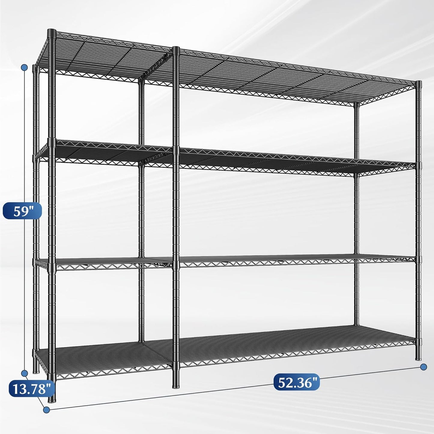 52.36''W Storage Shelves Metal Shelving Unit Load 1120LBS 4 Tier Wire Shelving for Storage Rack Adjustable Garage Shelving Heavy Duty for Pantry Kitchen Garage,52.36Wx13.78Dx59H