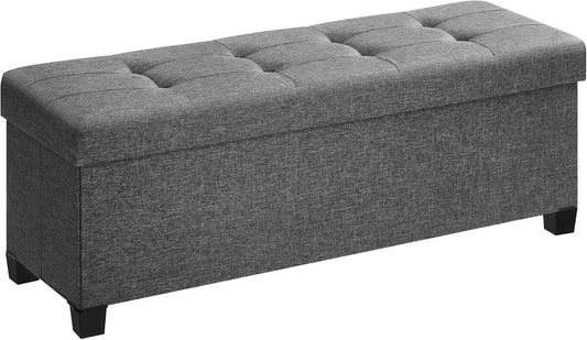 SONGMICS Storage Ottoman Bench, Foldable Foot Rest with Legs, 15 x 43 x 15.7 Inches, End of Bed Bench, Storage Chest, Load up to 660 lb, for Living Room, Bedroom, Entryway, Slate Gray ULSF018G01