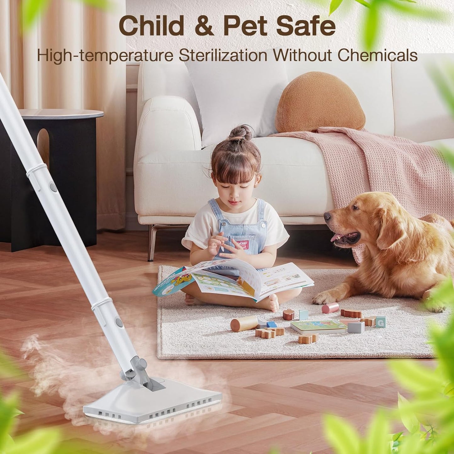 ScrubWiz Steam Mop Cleaner with Detachable Handheld Steamer, 10-in-1 Multi Accessories, Washable Microfiber Pads, 350ml and 2 Adjustable Level for Cleaning Floor, Carpet, Tile, BBQ Grill, Light White